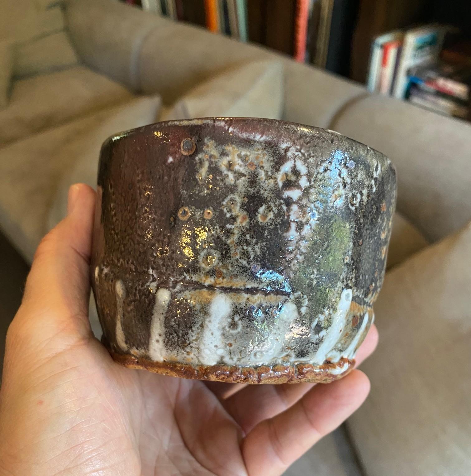 Bol à thé Chawan signé Studio Pottery Wabi-Sabi en céramique émaillée asiatique japonaise en vente 5