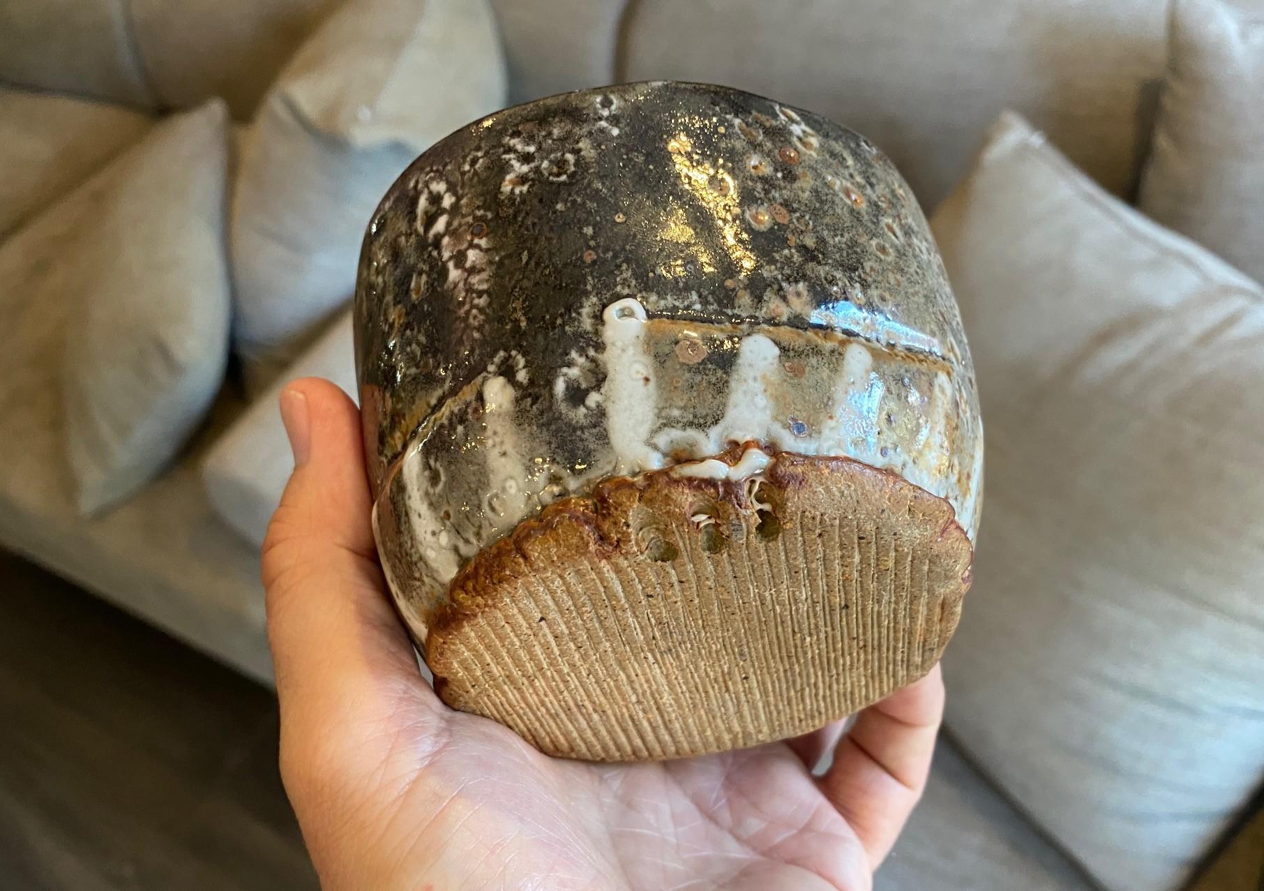 Bol à thé Chawan signé Studio Pottery Wabi-Sabi en céramique émaillée asiatique japonaise en vente 9