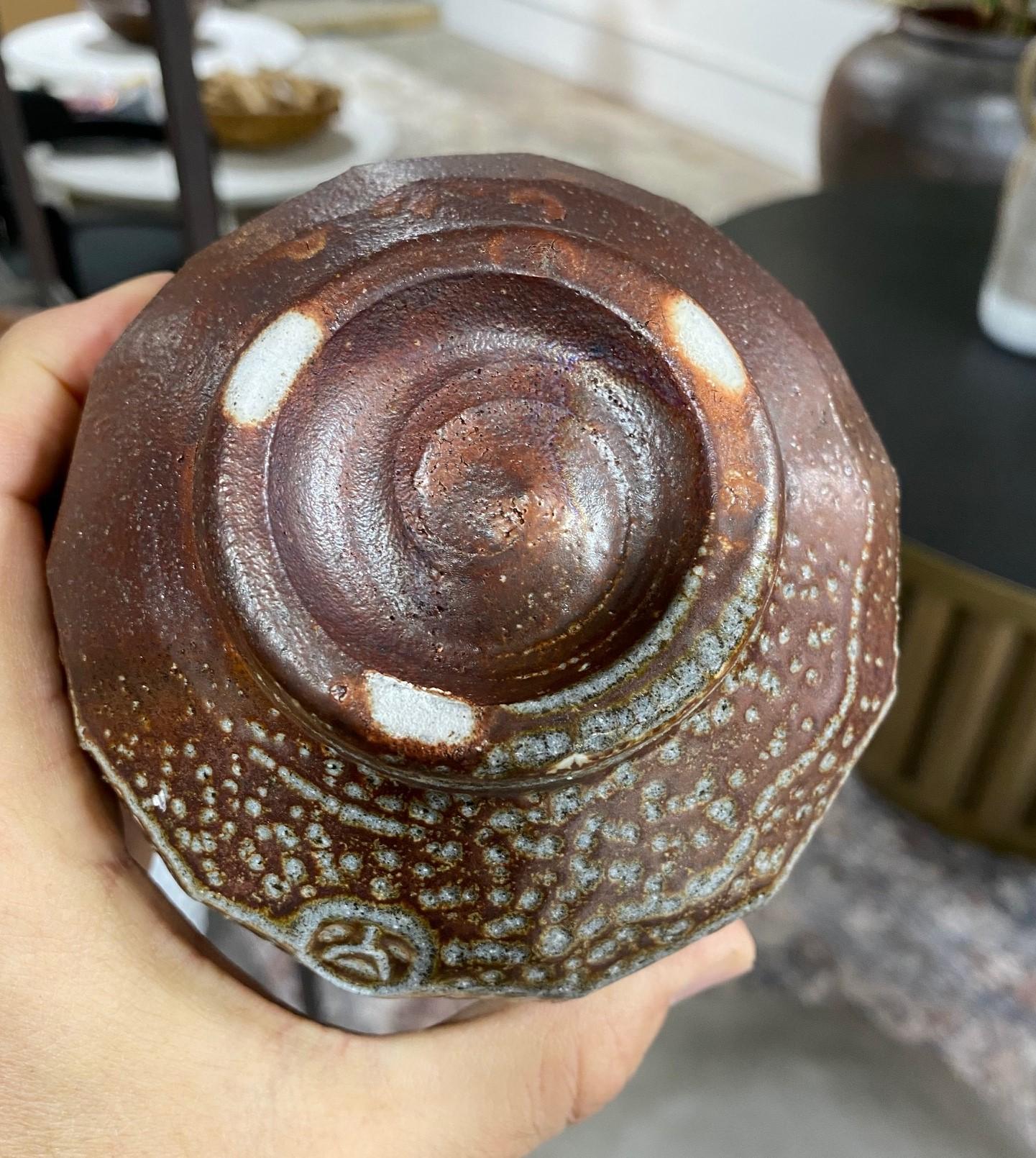 Japanese Asian Signed Studio Pottery Wabi-Sabi Ceramic Glazed Chawan Tea Bowl For Sale 13