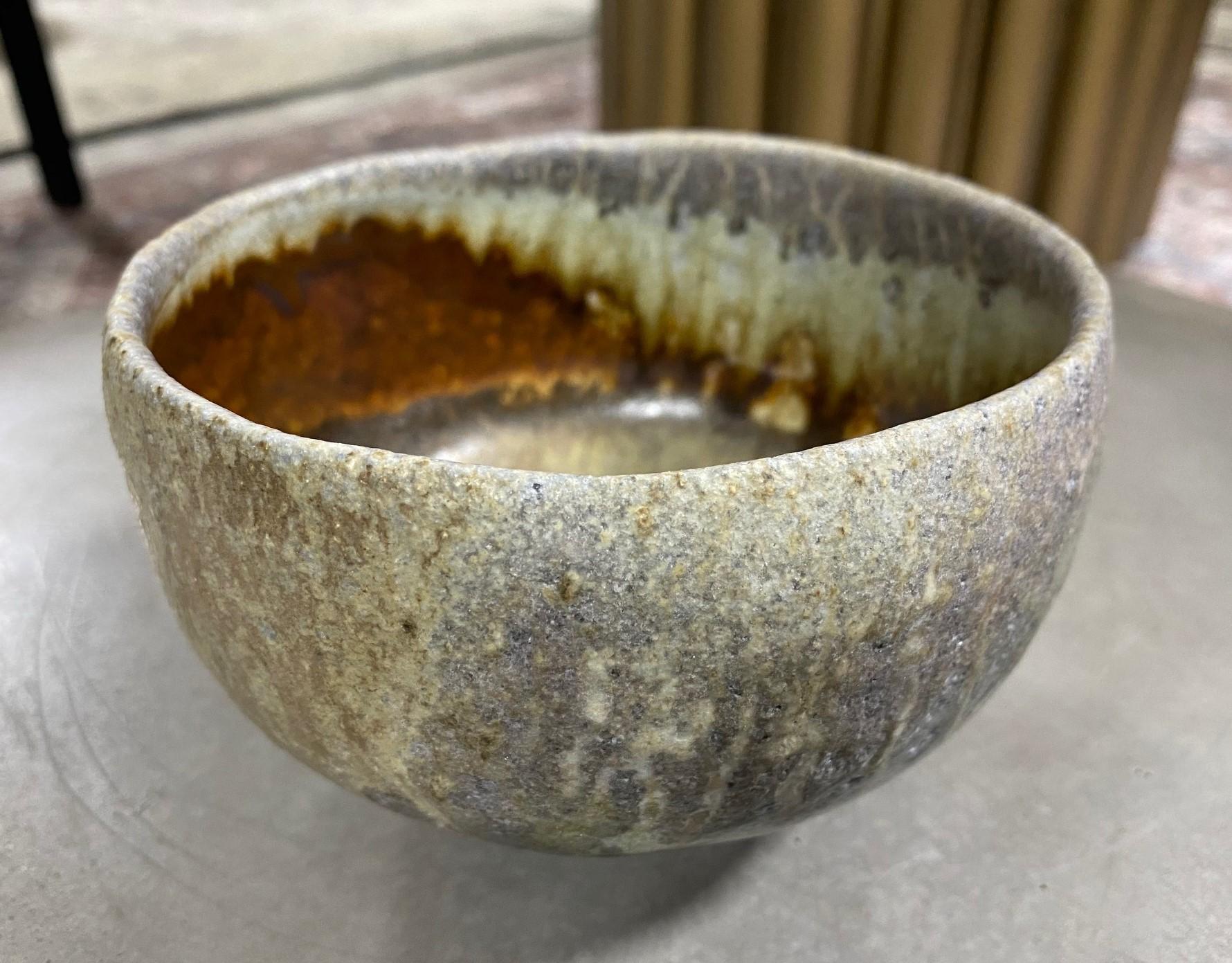 Stoneware Japanese Asian Signed Studio Pottery Wabi-Sabi Ceramic Glazed Chawan Tea Bowl For Sale