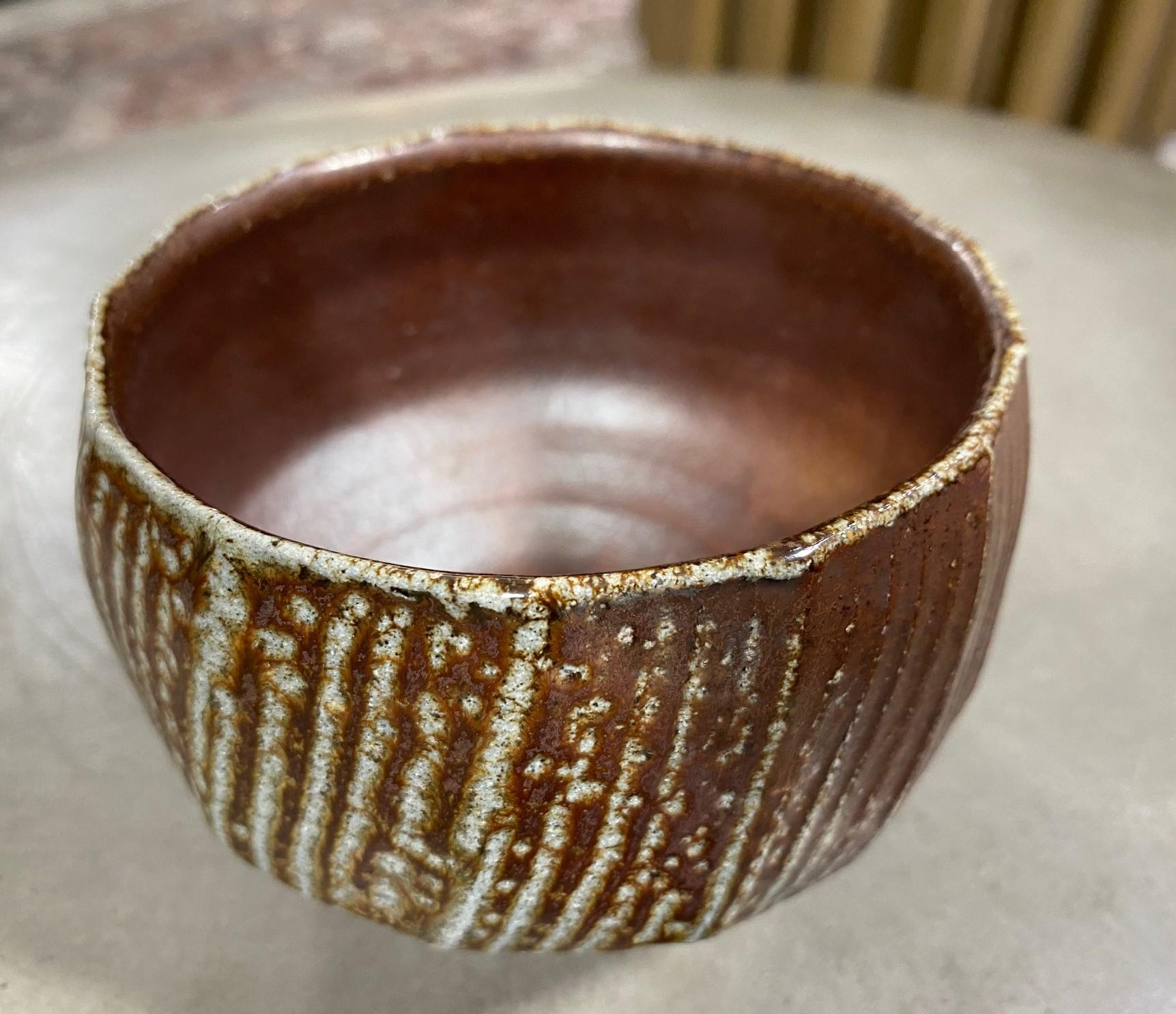 Japanese Asian Signed Studio Pottery Wabi-Sabi Ceramic Glazed Chawan Tea Bowl For Sale 1