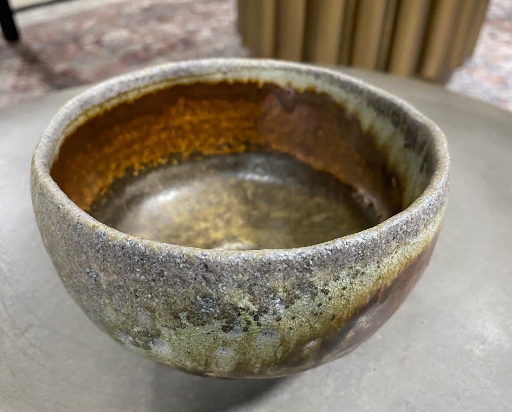 Japanese Asian Signed Studio Pottery Wabi-Sabi Ceramic Glazed Chawan Tea Bowl For Sale 2