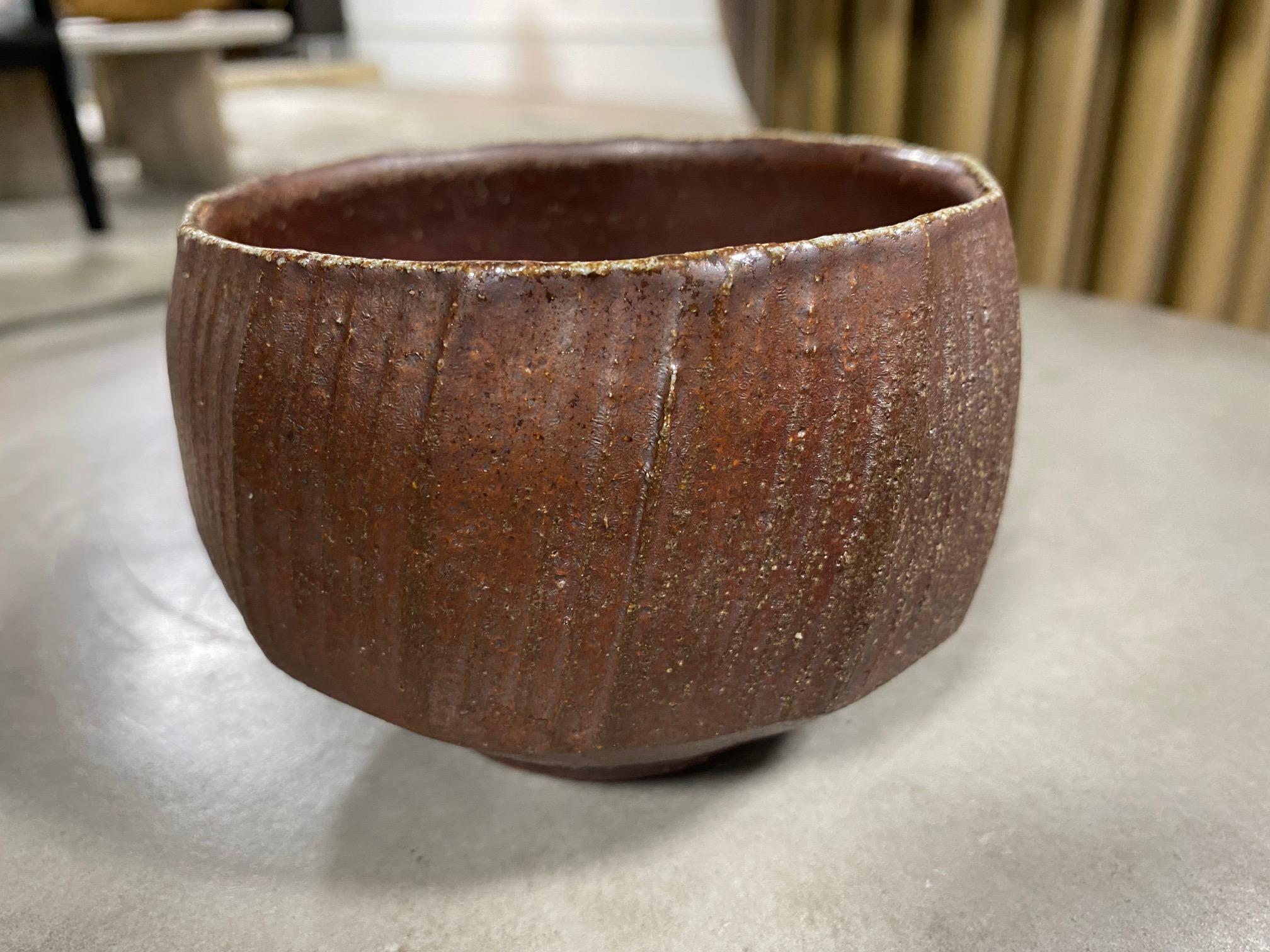 Japanese Asian Signed Studio Pottery Wabi-Sabi Ceramic Glazed Chawan Tea Bowl For Sale 2