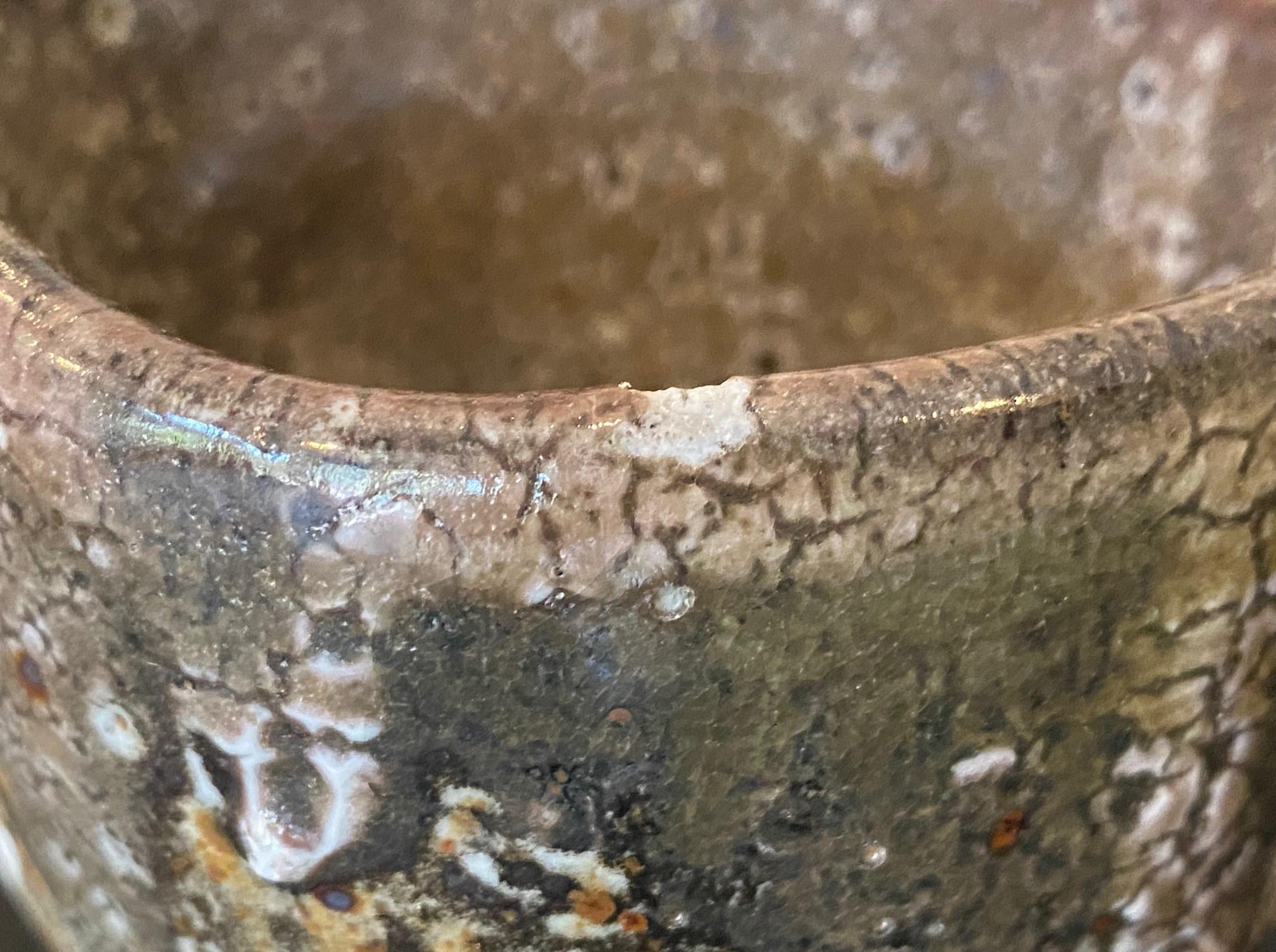 Poterie Bol à thé Chawan signé Studio Pottery Wabi-Sabi en céramique émaillée asiatique japonaise en vente