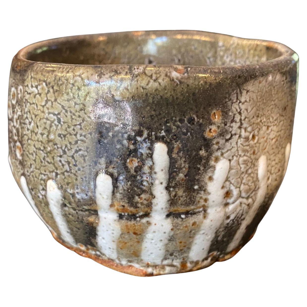 Bol à thé Chawan signé Studio Pottery Wabi-Sabi en céramique émaillée asiatique japonaise