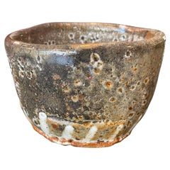 Bol à thé Chawan signé Studio Pottery Wabi-Sabi en céramique émaillée asiatique japonaise