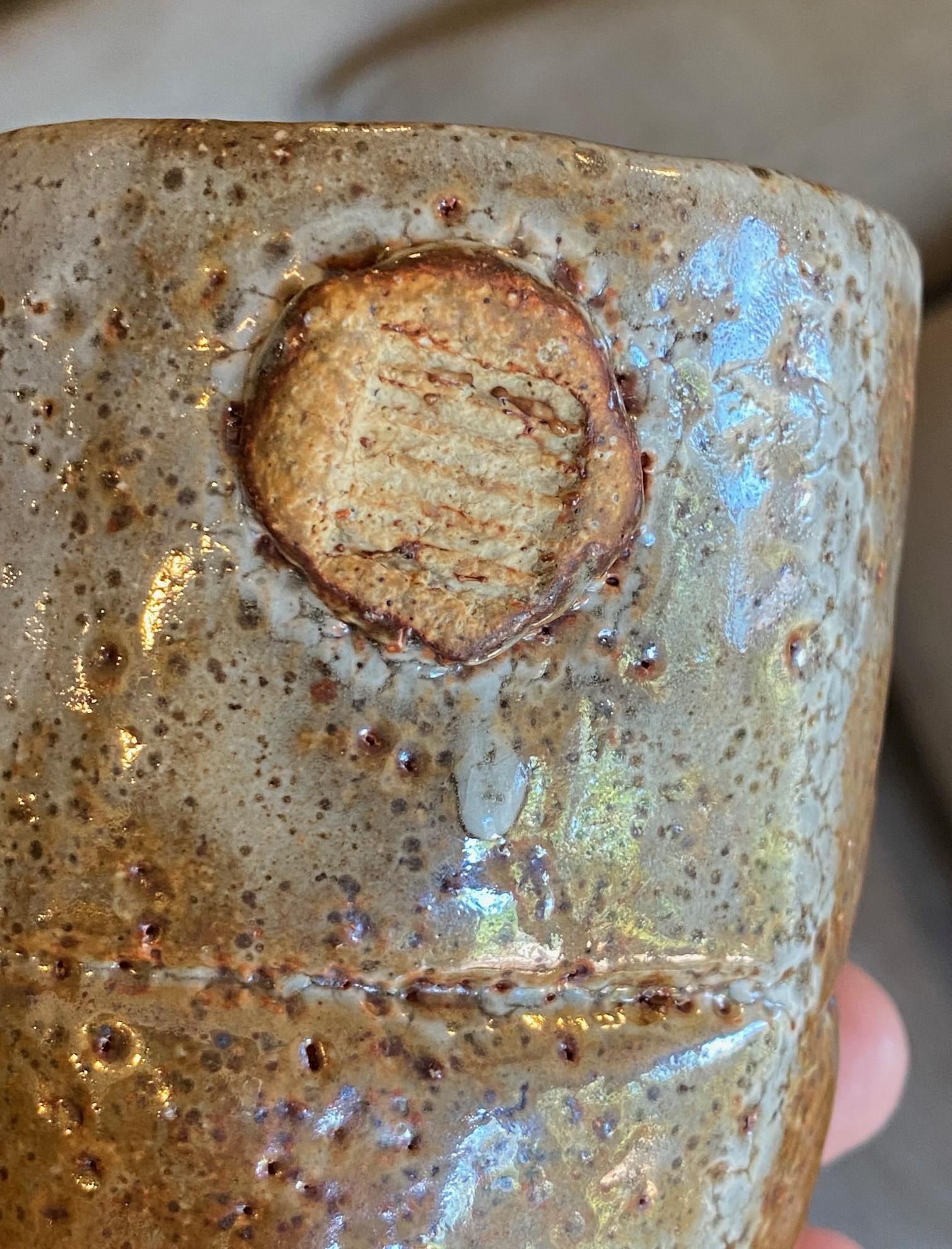 Japanese Asian Signed Studio Pottery Wabi-Sabi Ceramic Glazed Chawan Tea Cup For Sale 8