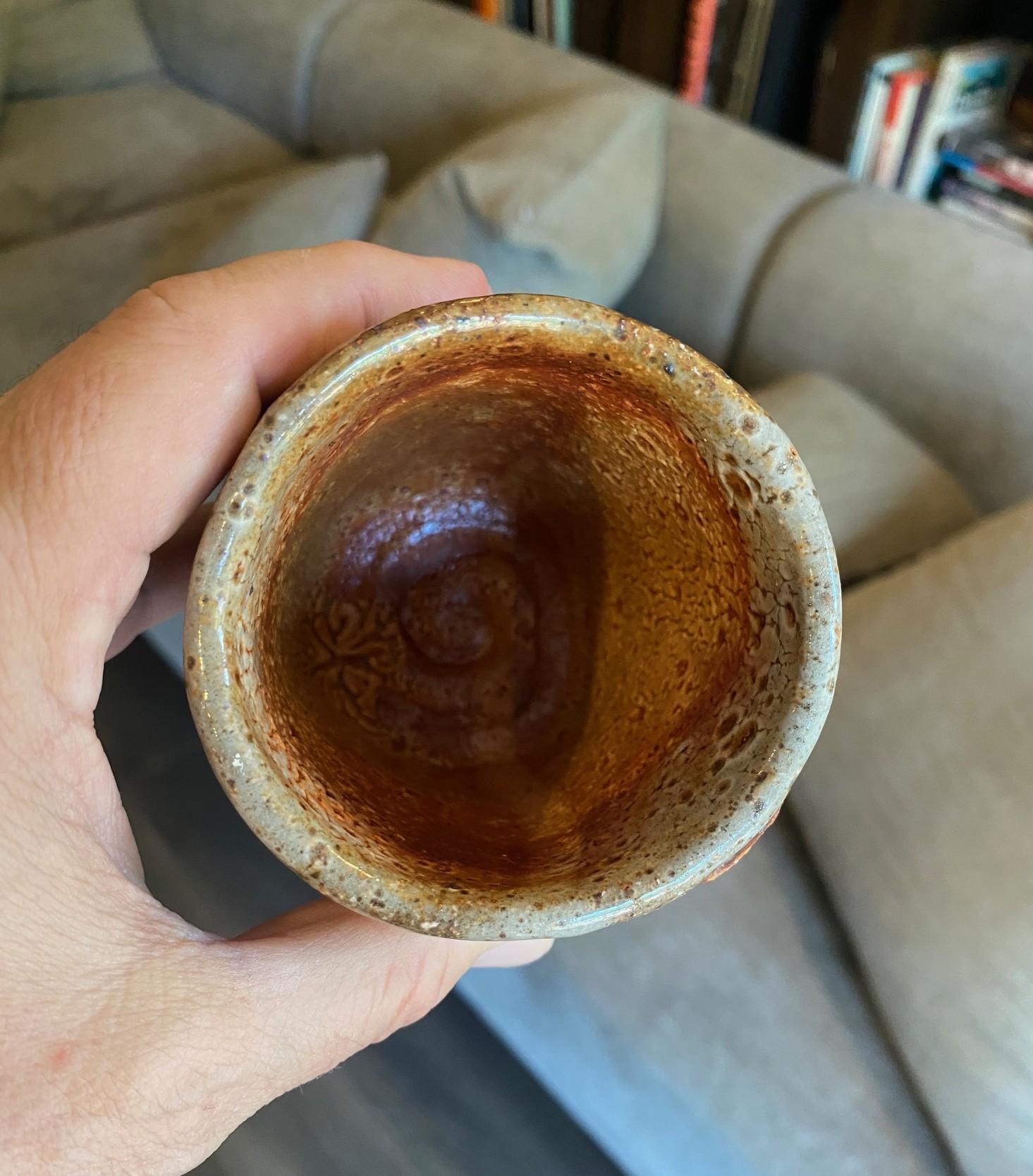 Japanese Asian Signed Studio Pottery Wabi-Sabi Ceramic Glazed Chawan Tea Cup For Sale 9