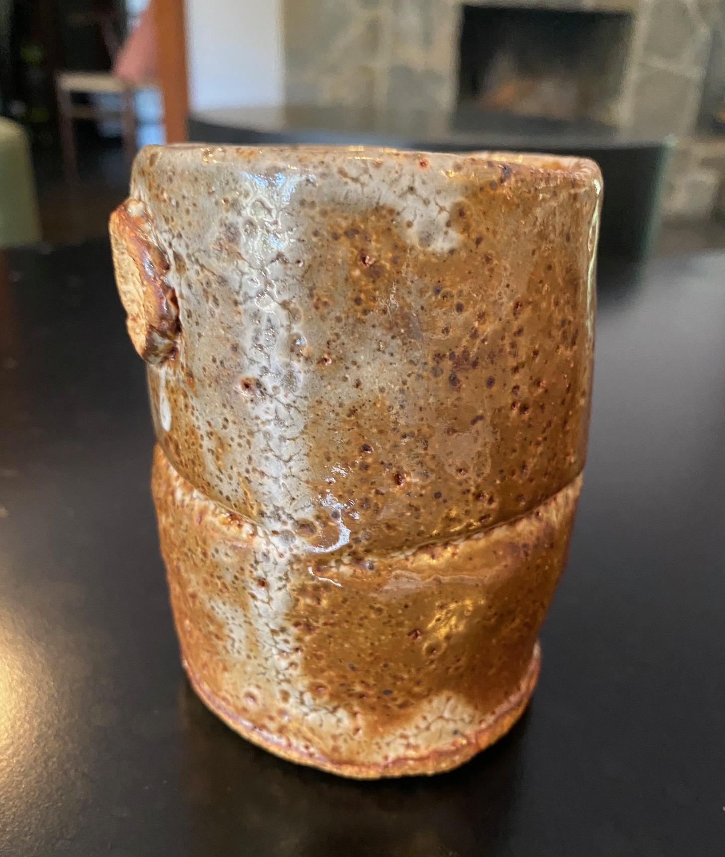 Fired Japanese Asian Signed Studio Pottery Wabi-Sabi Ceramic Glazed Chawan Tea Cup For Sale