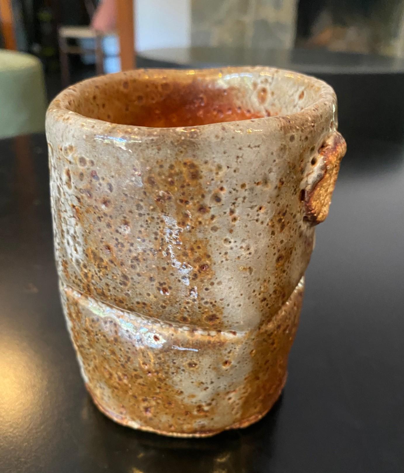 Japanese Asian Signed Studio Pottery Wabi-Sabi Ceramic Glazed Chawan Tea Cup For Sale 1