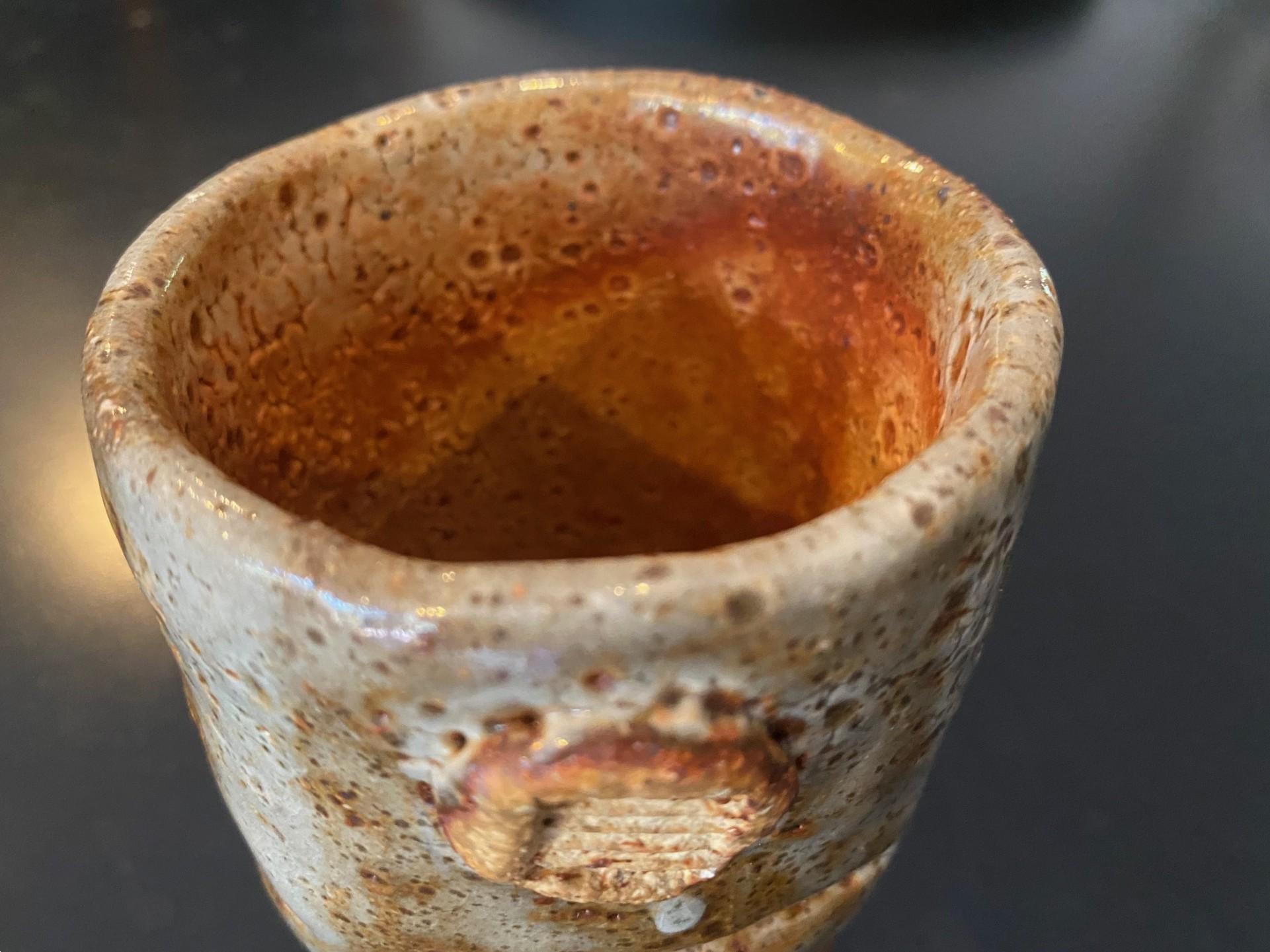 Japanese Asian Signed Studio Pottery Wabi-Sabi Ceramic Glazed Chawan Tea Cup For Sale 2