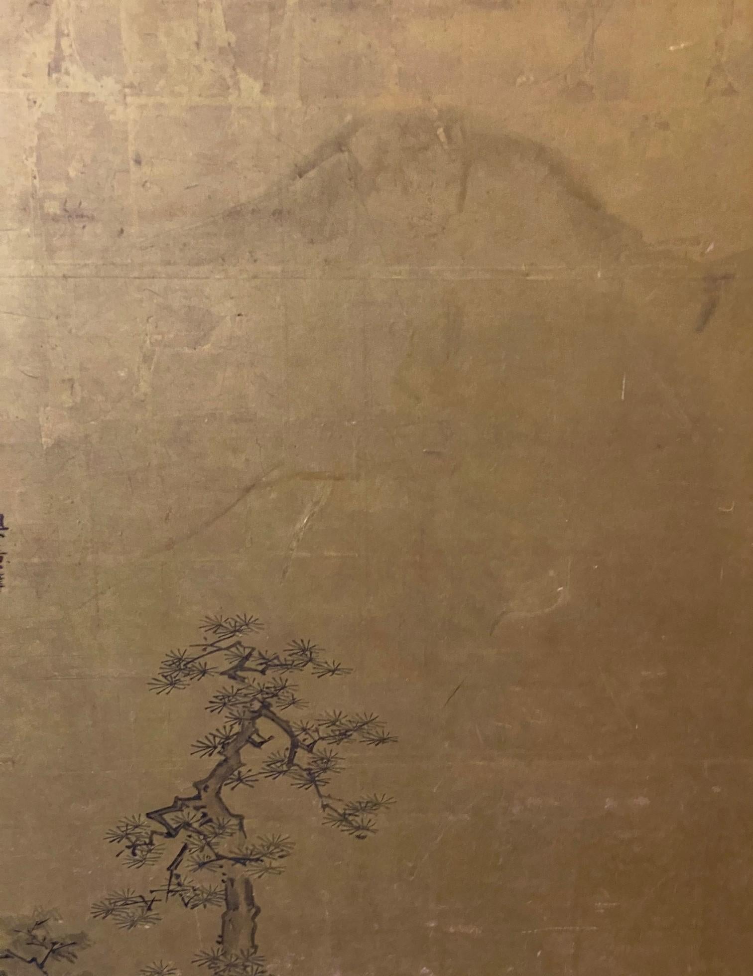 Japanisch Asiatisch Signiert Zwei Panel Meiiji Edo Folding Byobu Landschaft Haus Bildschirm im Angebot 7