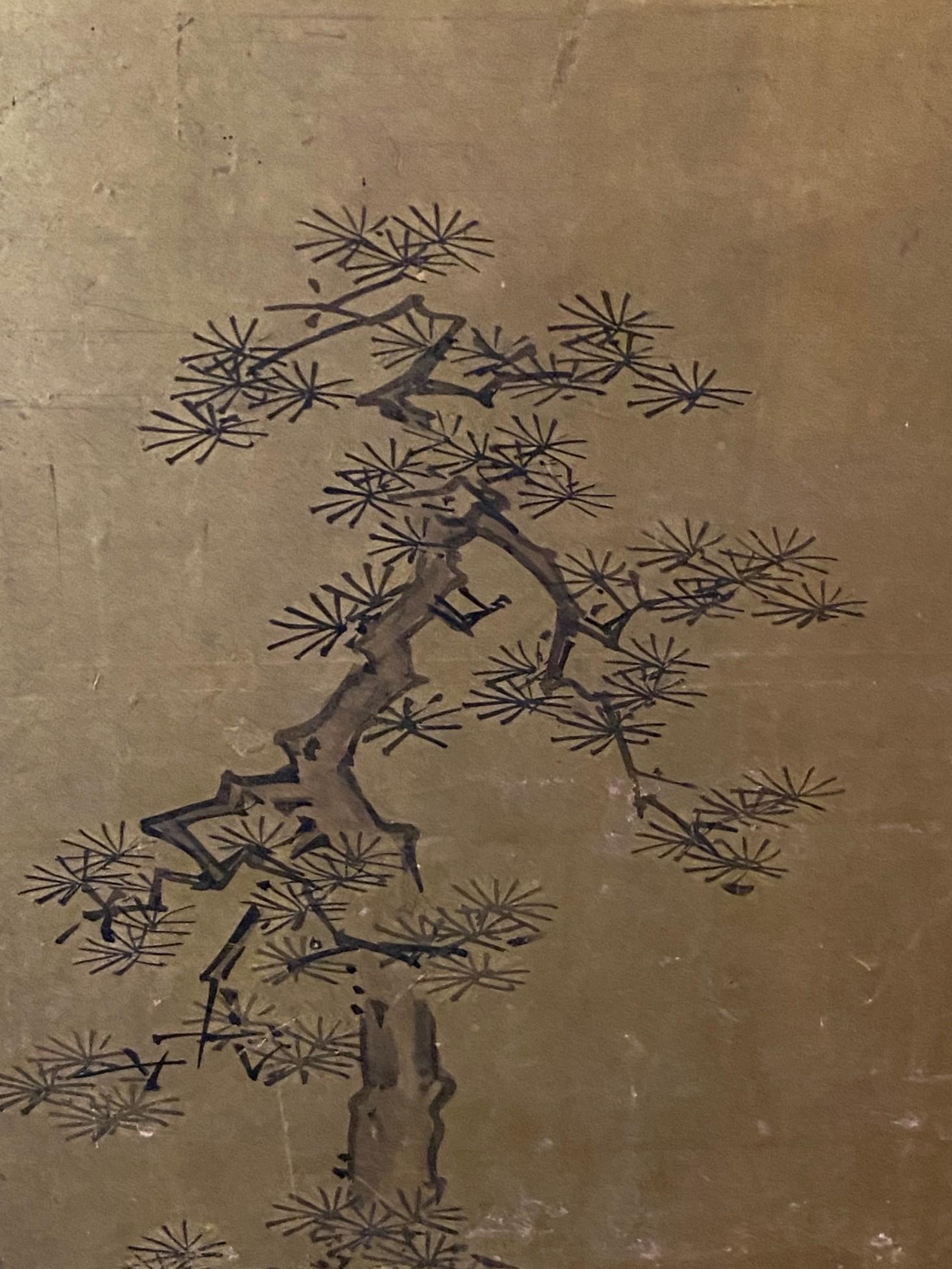 Japanisch Asiatisch Signiert Zwei Panel Meiiji Edo Folding Byobu Landschaft Haus Bildschirm im Angebot 1