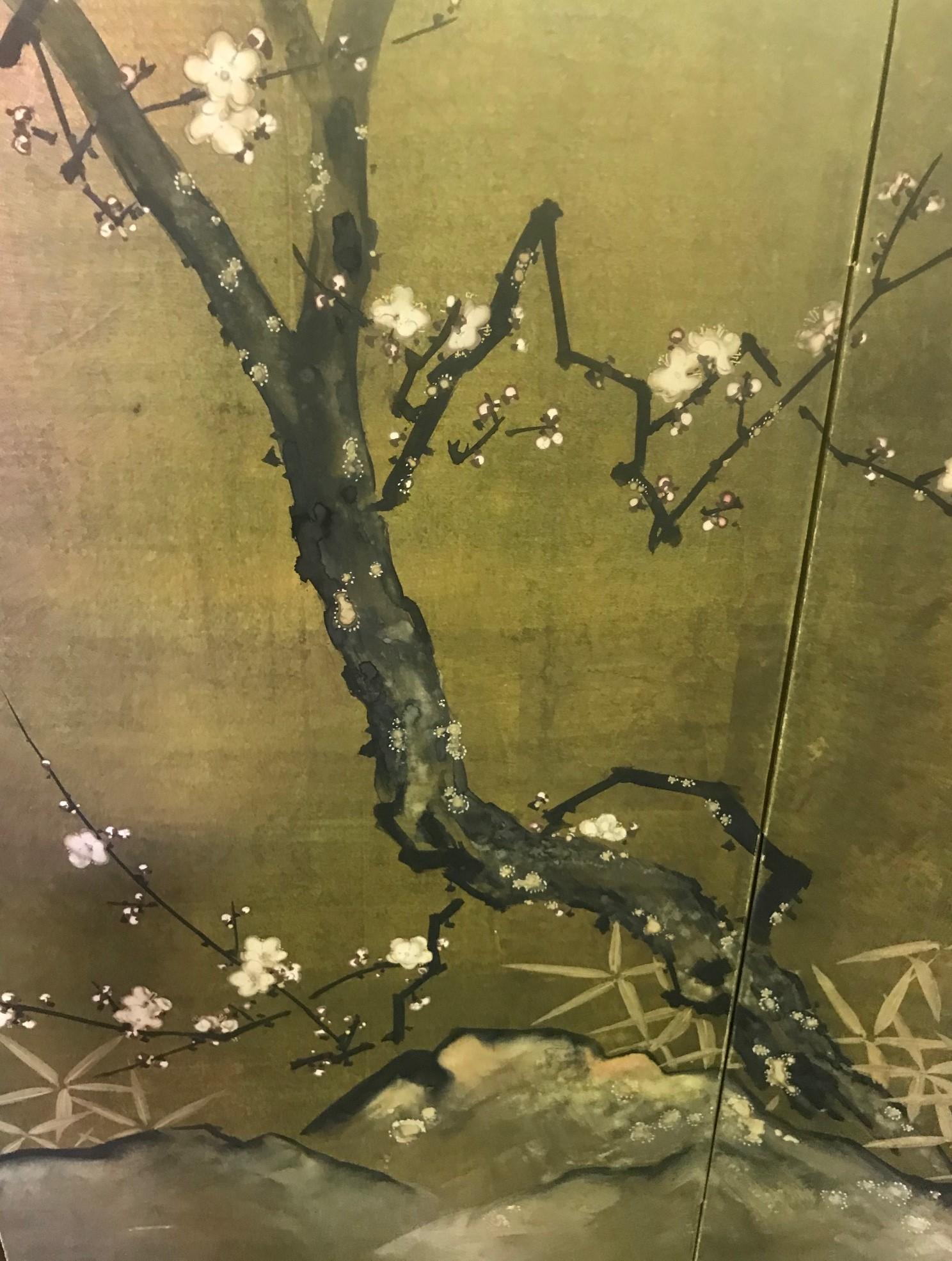 Japanese Asian Six-Panel Folding Byobu Nature Floral Bird Screen, 19th Century 3