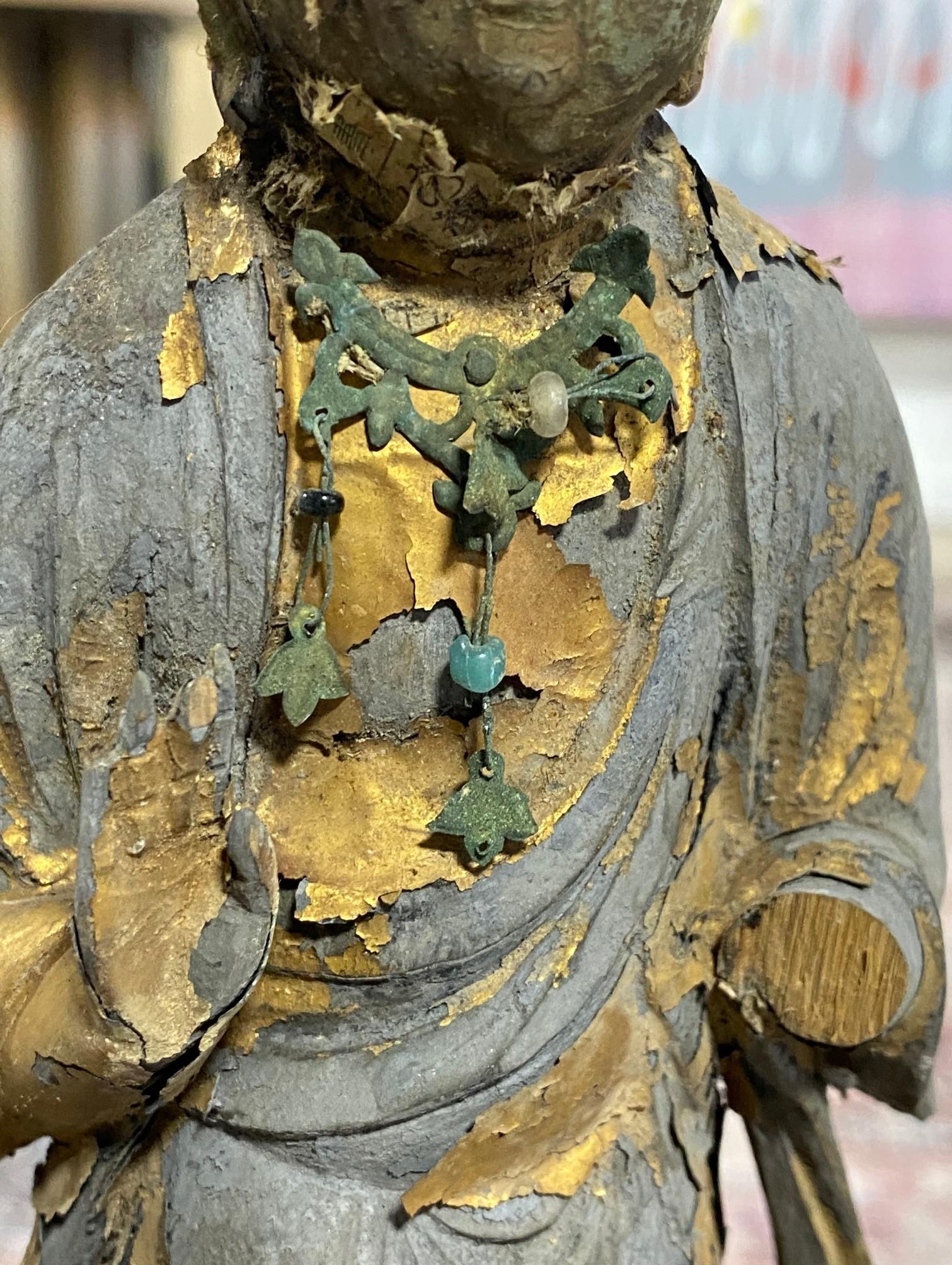 Japanese Asian Temple Shrine Edo Wood Kannon Bodhisattva Buddha Amida Statue 4
