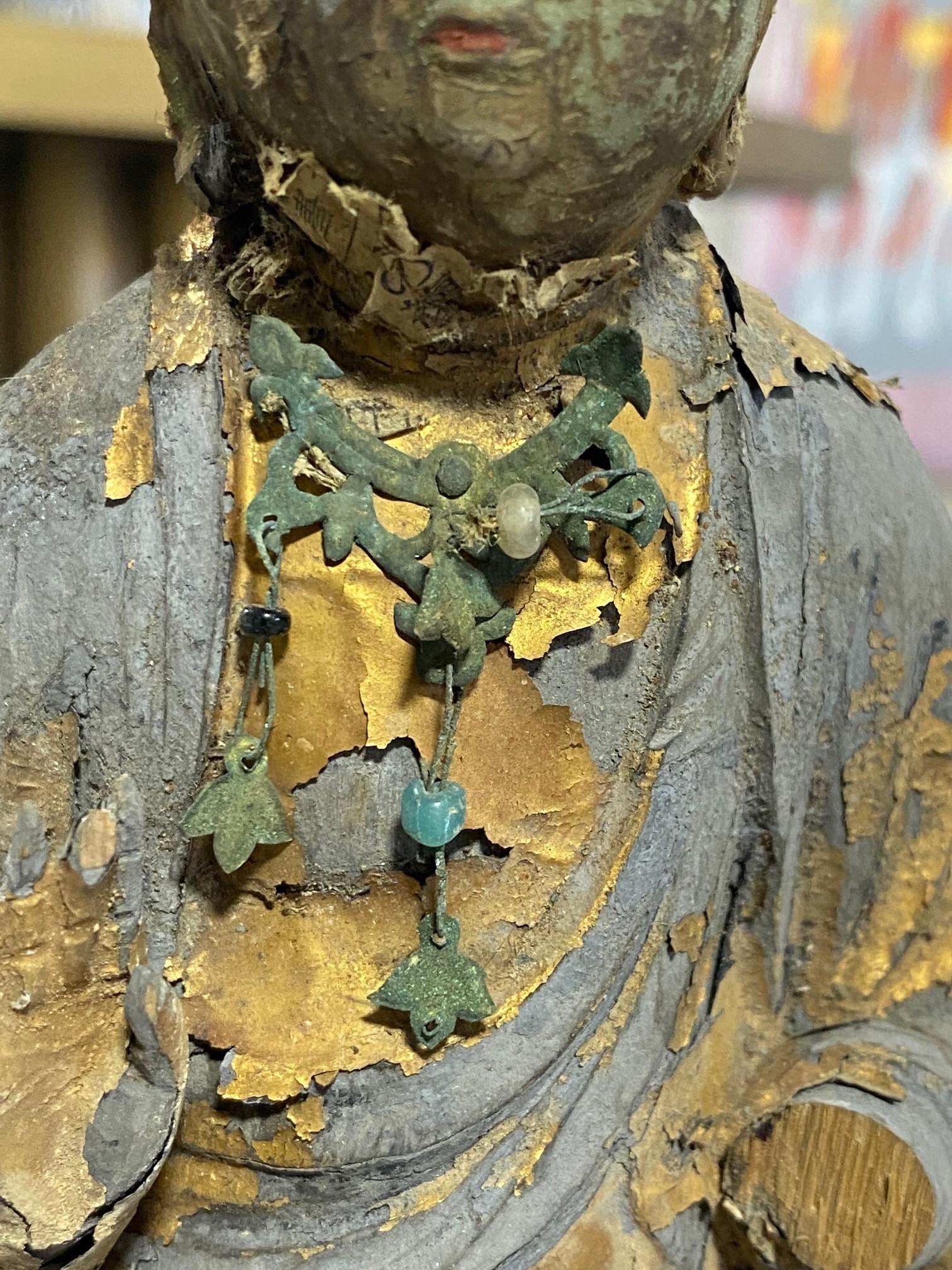19th Century Japanese Asian Temple Shrine Edo Wood Kannon Bodhisattva Buddha Amida Statue