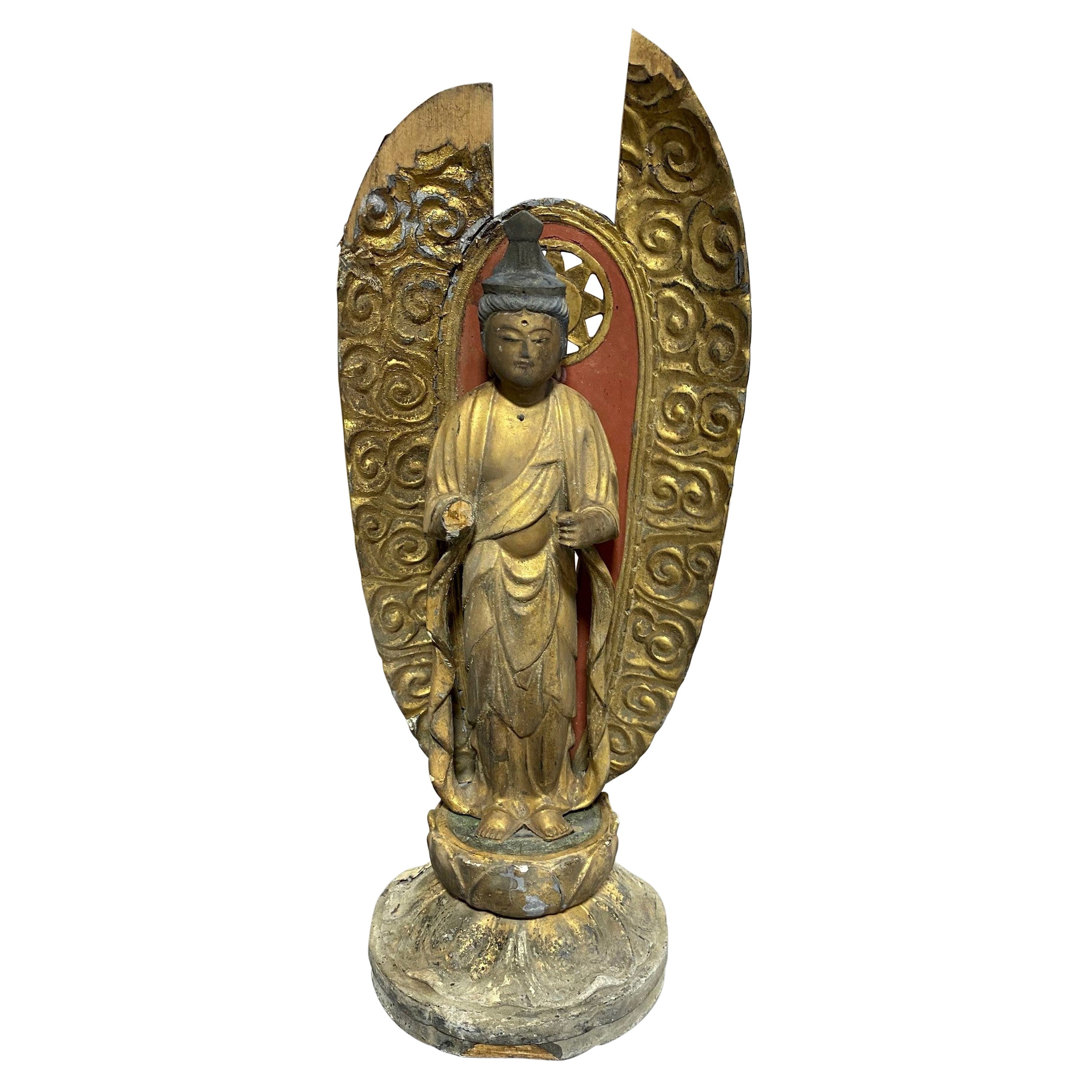 Japanese Asian Temple Shrine Edo Wood Kannon Bodhisattva Buddha Amida Statue