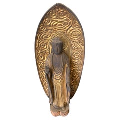 Antique Japanese Asian Temple Shrine Edo Wood Kannon Bodhisattva Buddha Amida Statue