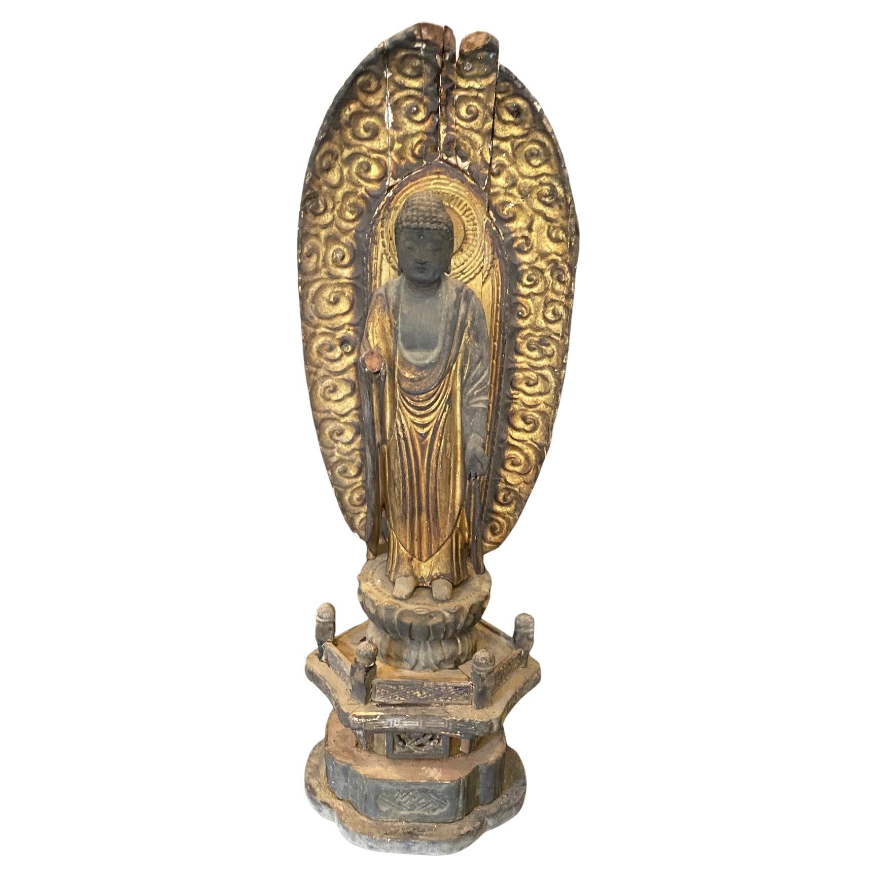 Temple asiatique japonais Sanctuaire Edo Wood Kannon Bodhisattva Buddha Amida Statue