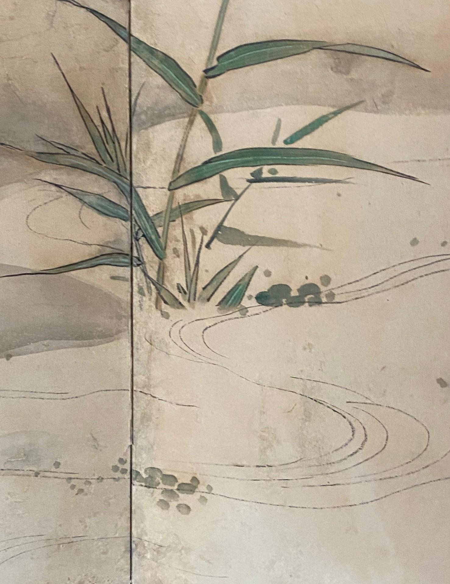 Paravent Byobu japonais à deux panneaux Meiiji Edo Paysage avec oiseaux en vente 3