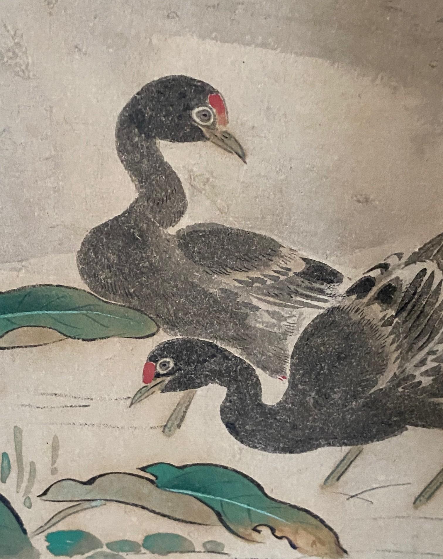 Paravent Byobu japonais à deux panneaux Meiiji Edo Paysage avec oiseaux en vente 4