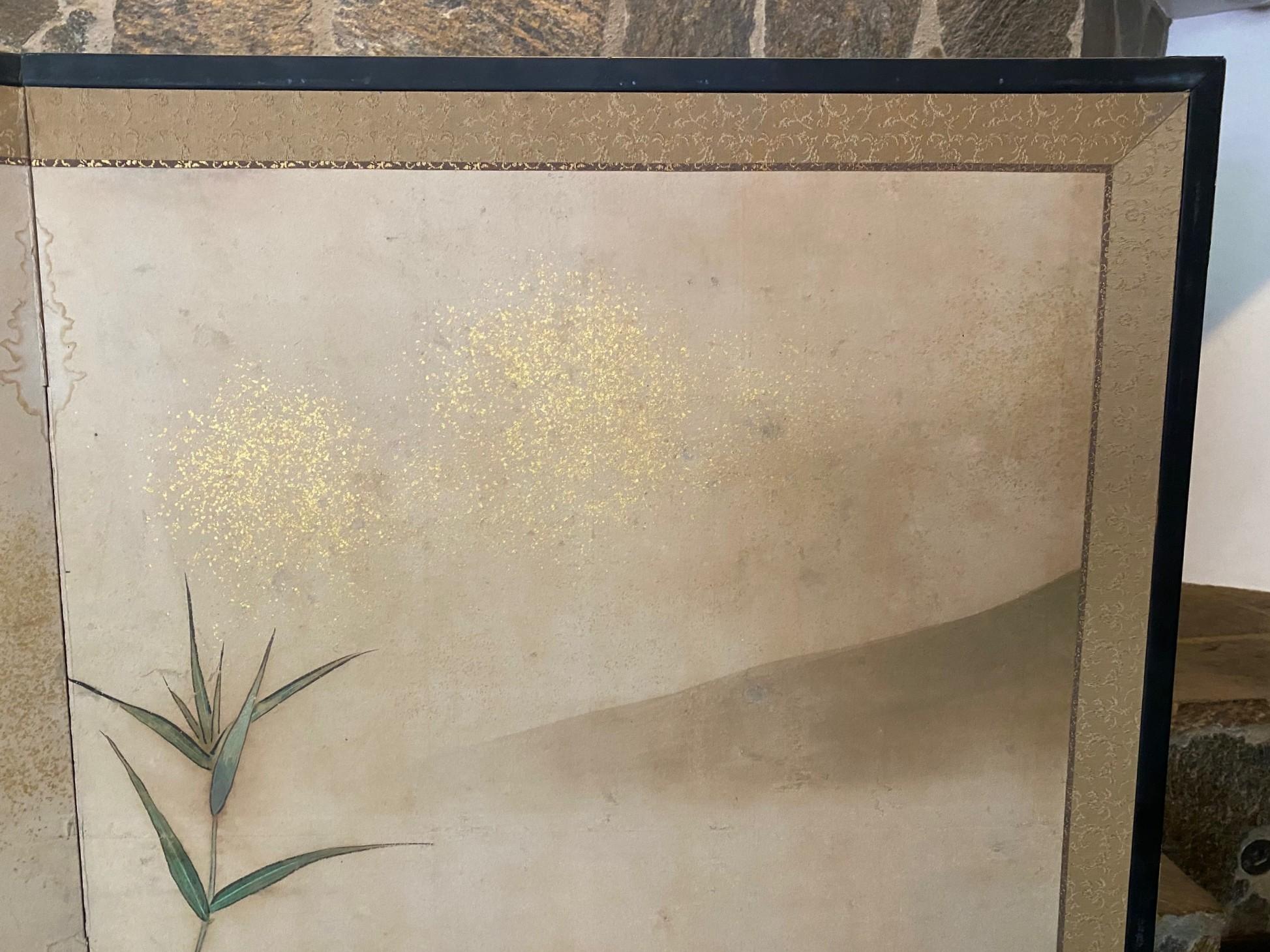 Paravent Byobu japonais à deux panneaux Meiiji Edo Paysage avec oiseaux en vente 5