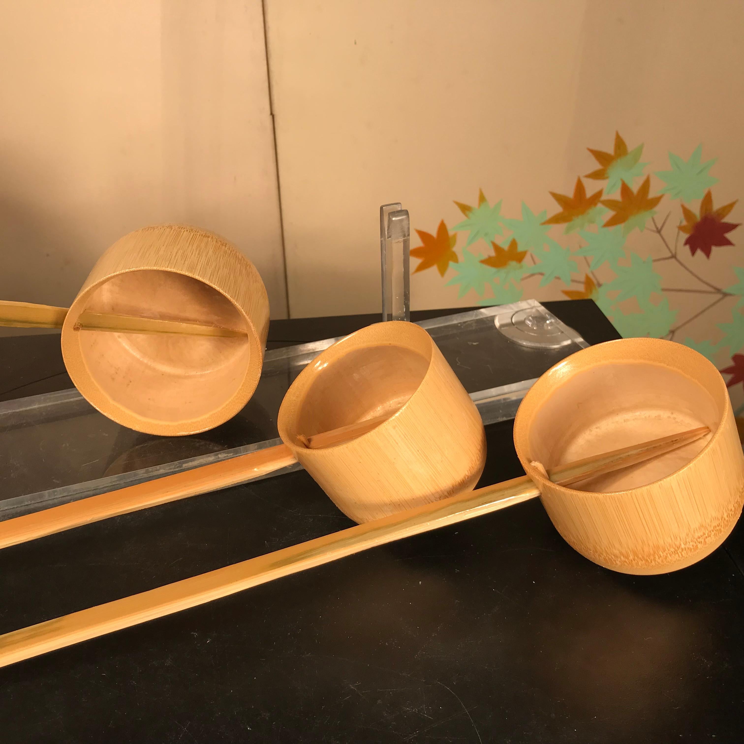Hand-Carved Japanese Three Authentic Bamboo Water Ladles 
