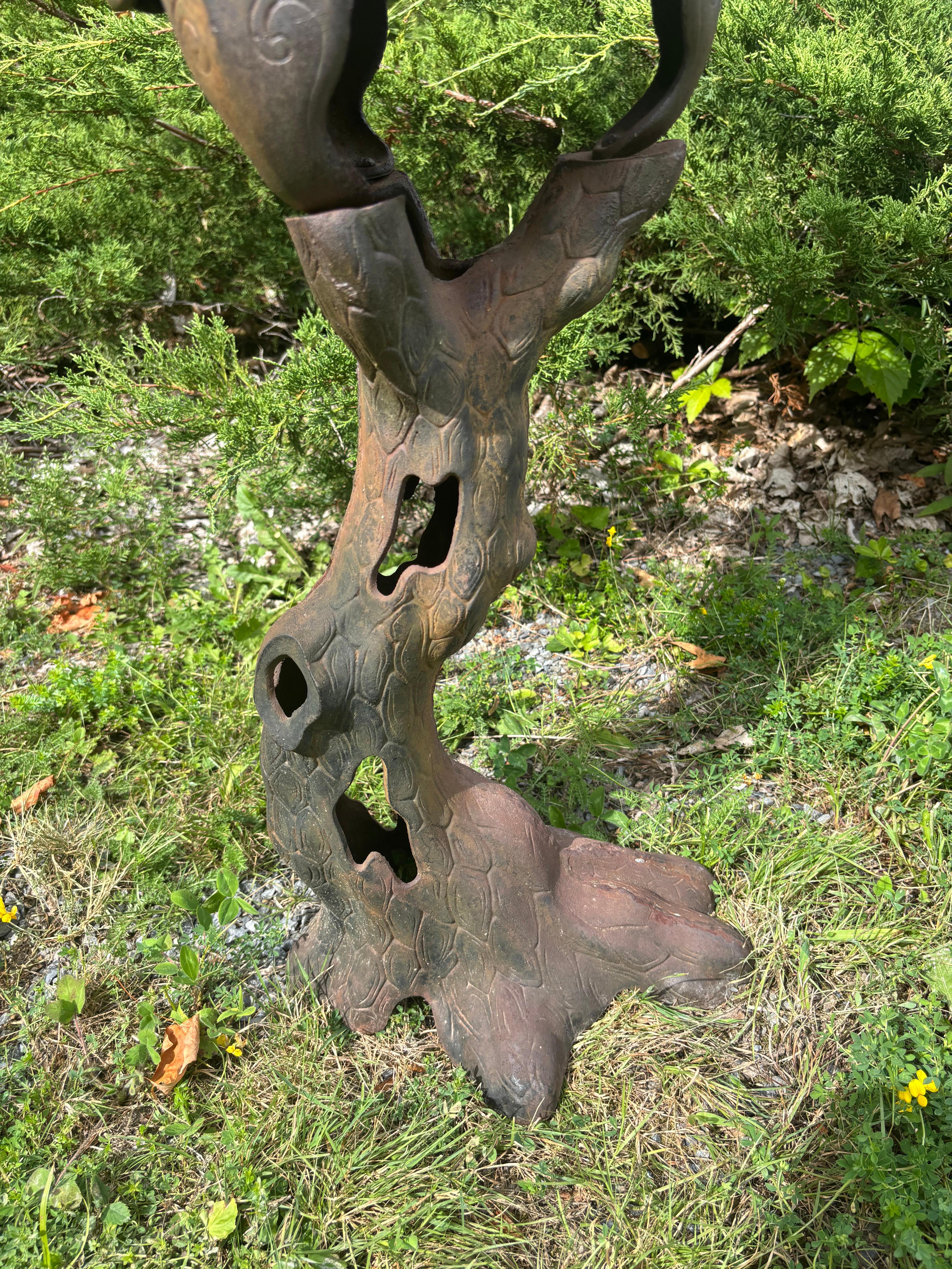 Iron Japanese Authentic Old Garden Tree Lantern With Excellent Details For Sale