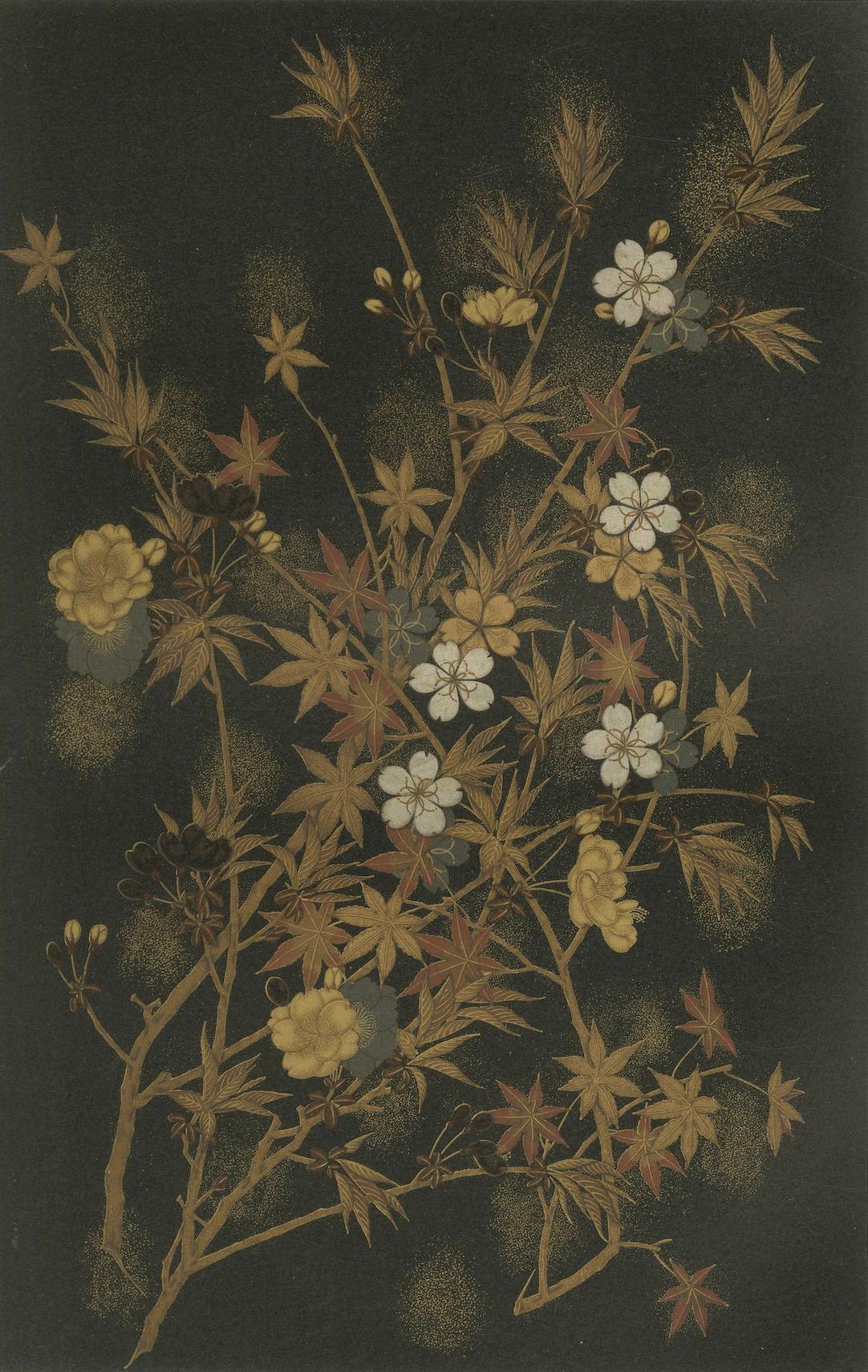 Japanische Herbst- und Frühlingsblumen: Antike Lithographie, 1880er Jahre (Papier) im Angebot