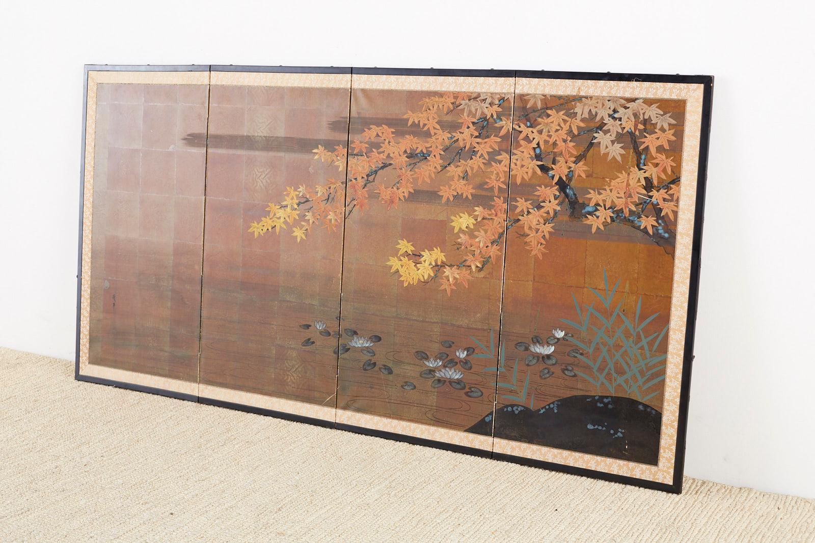 Japanese Autumn Maple Four-Panel Byobu Screen 7