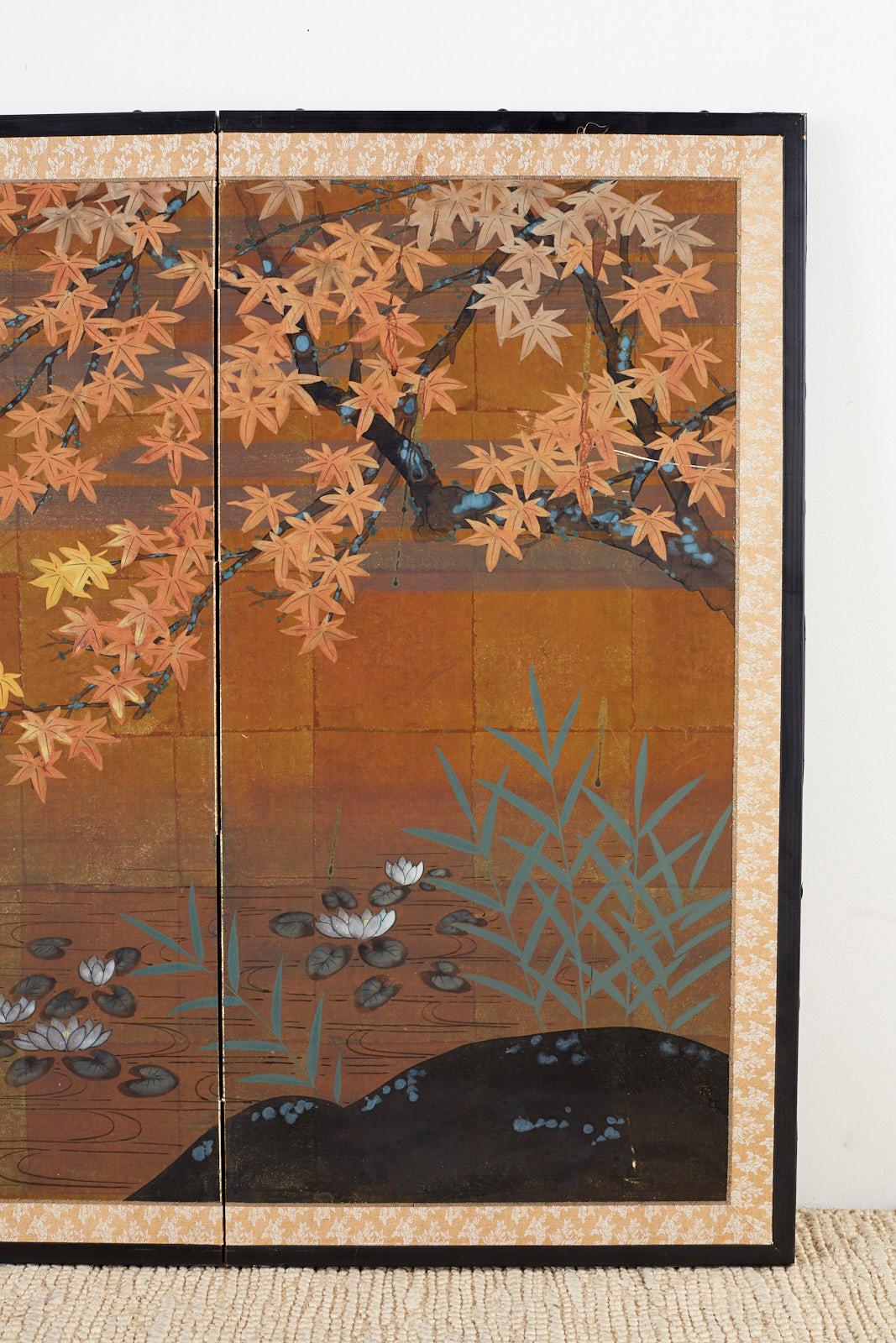 20th Century Japanese Autumn Maple Four-Panel Byobu Screen