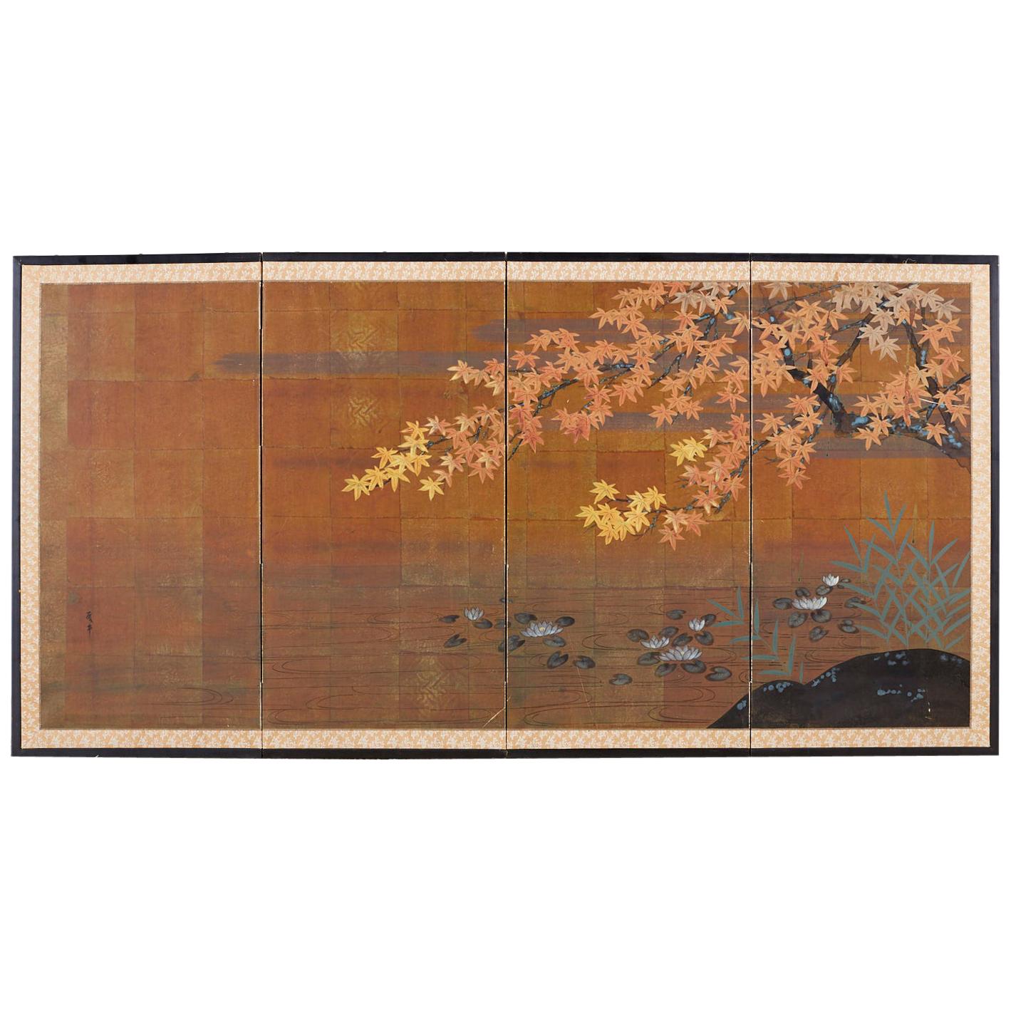 Japanese Autumn Maple Four-Panel Byobu Screen