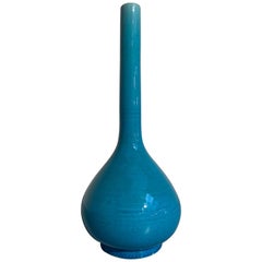 Japanese Awaji Pottery Monochrome Turquoise Stick Neck Vase, Meiji Period