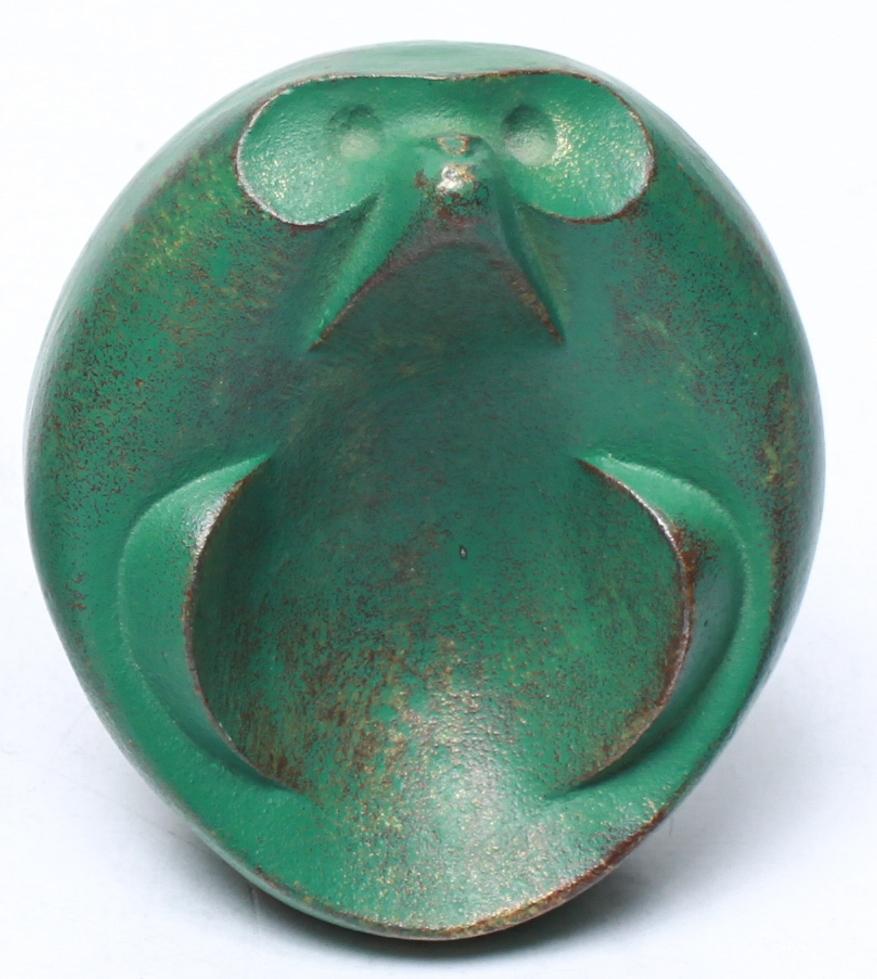 Japanese modern sculpture set in gilt bronze, consisting of a badger and a cub, both with green patinated finish. The larger sculpture has an indistinct maker's mark on the back. In great vintage condition with age-appropriate wear.