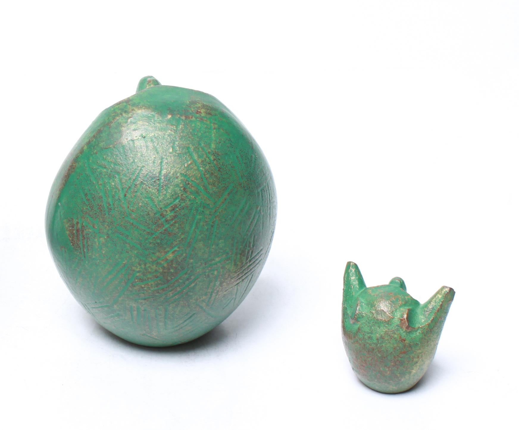 Mid-Century Modern Japanese Badger and Cub Figures in Bronze