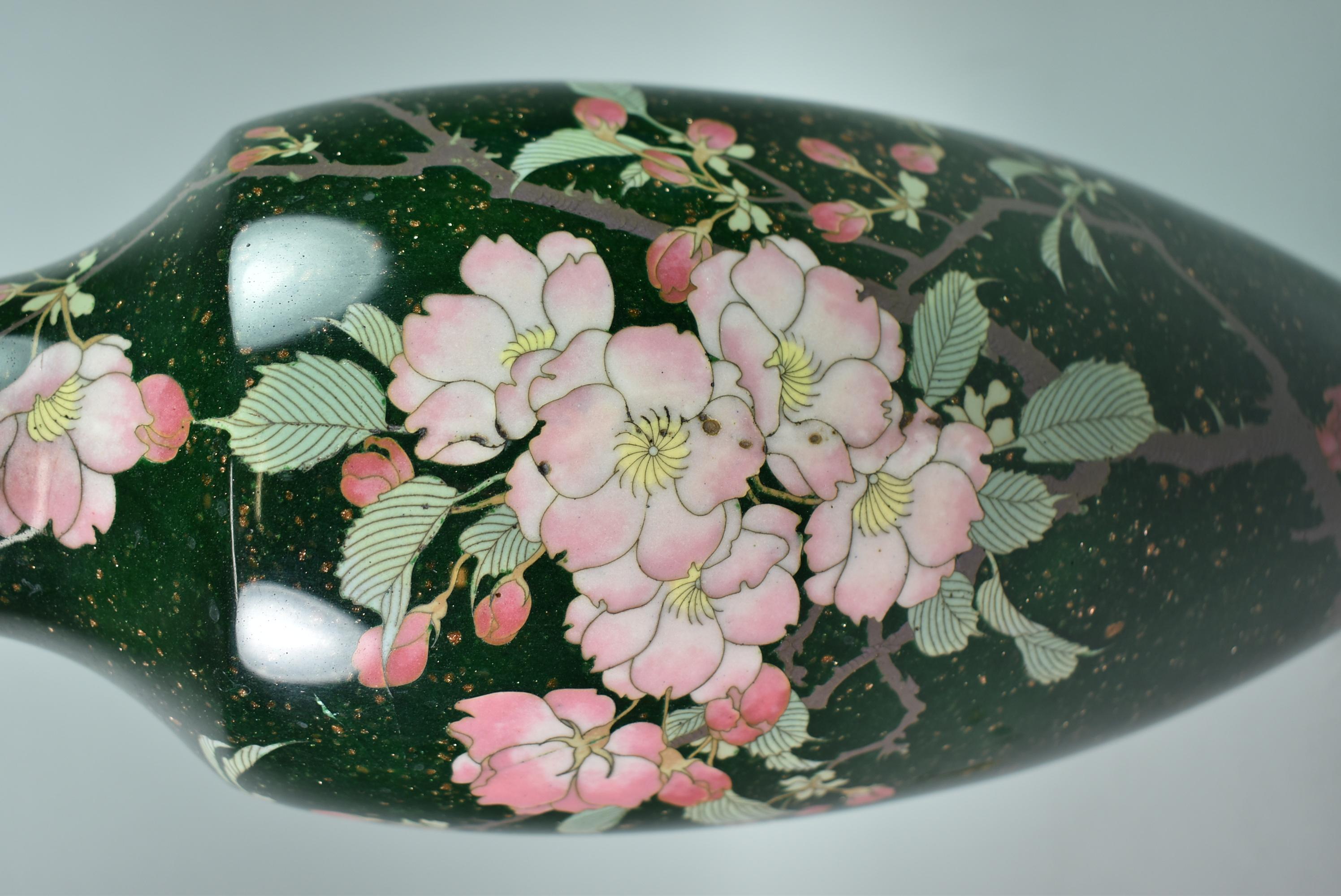 Japanese Baluster Cloisonne Vase with Plum Blossom Detail For Sale 2