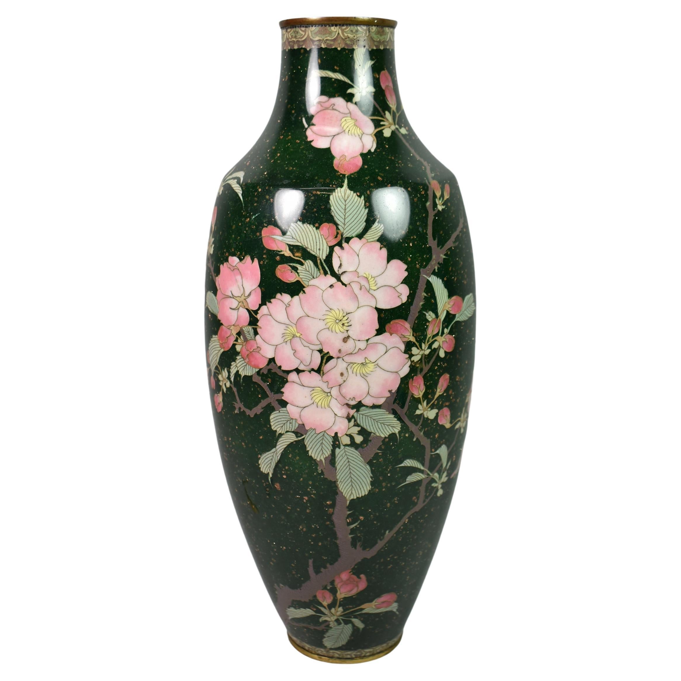 Japanese Baluster Cloisonne Vase with Plum Blossom Detail For Sale