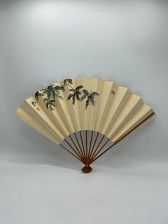 Japanese Bamboo and Paper Fan Printed 1980s