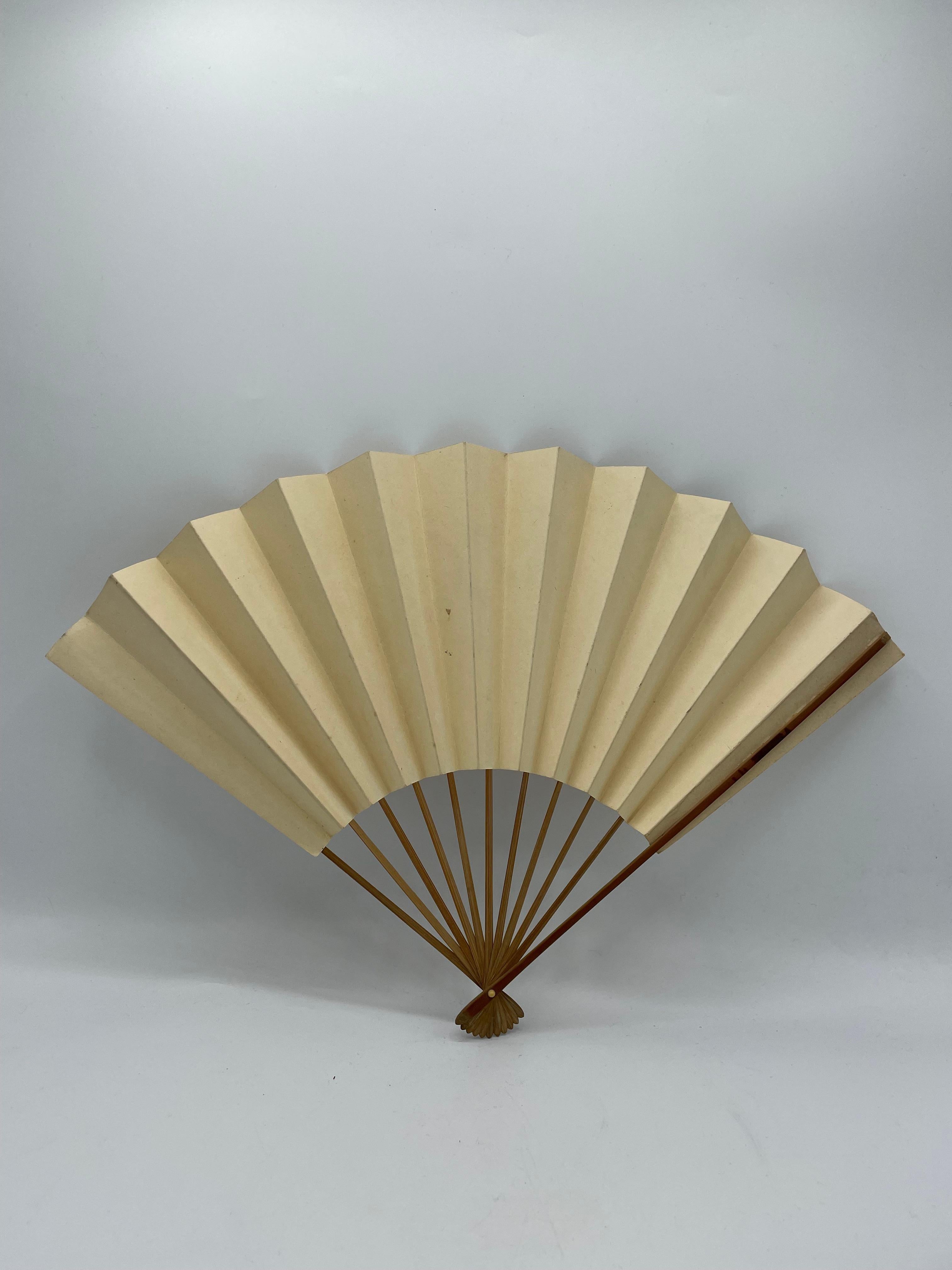 Japanese Bamboo and Paper Fan Printed 1980s For Sale 1