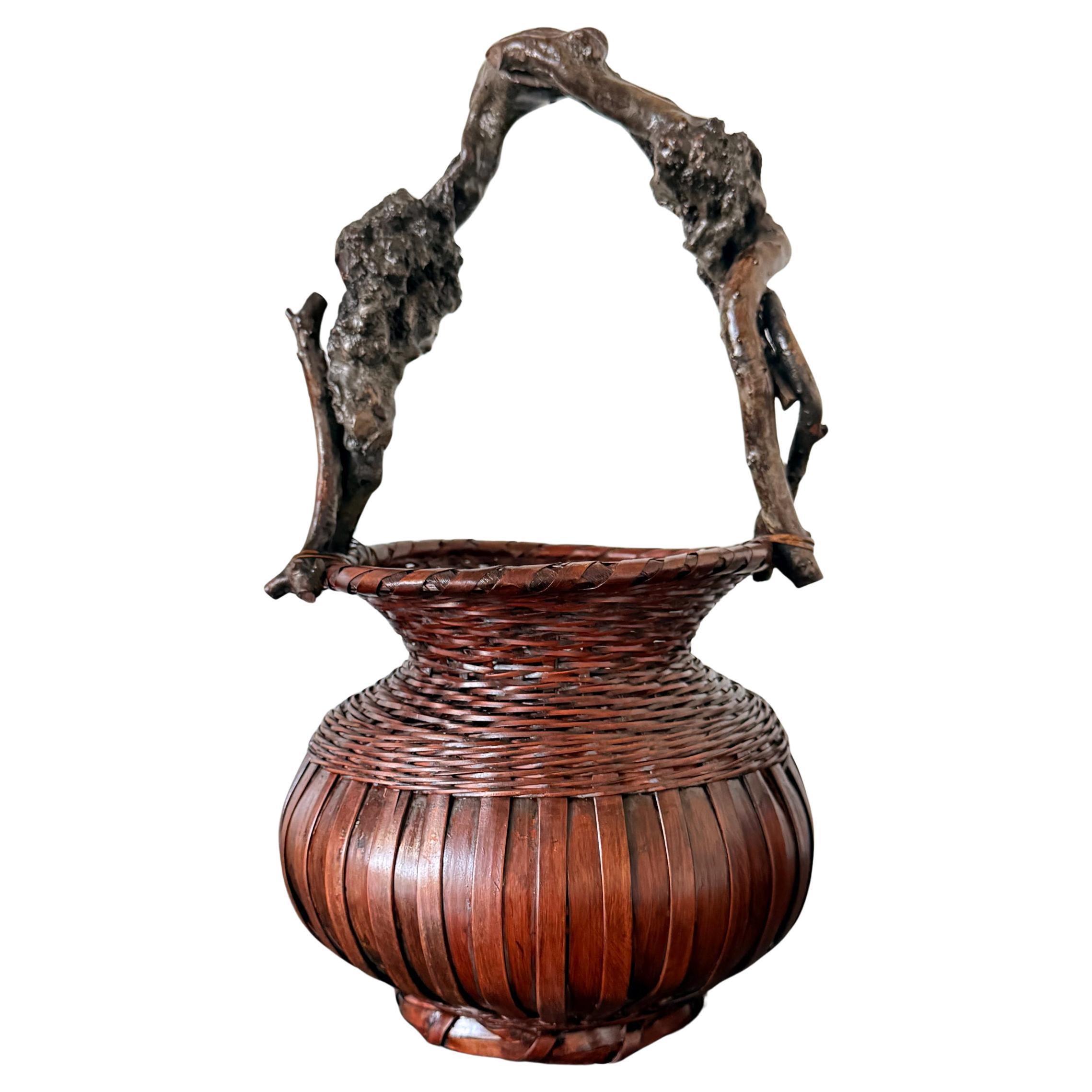 Japanese Bamboo Basket Ikebana Meiji Period For Sale