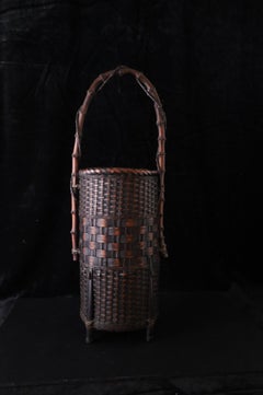 Japanese Bamboo Ikebana Basket with Handle, Showa Period