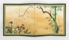 Japanese Bamboo & Orchids 4-Panel Byobu Screen