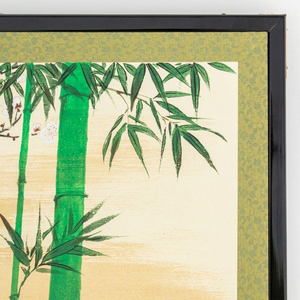 Ming Paravento Byobu giapponese in bambù e orchidee a 4 pannelli in vendita