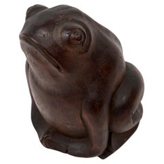 Japanese bamboo sculpture of a seated toad realised in the rhizome