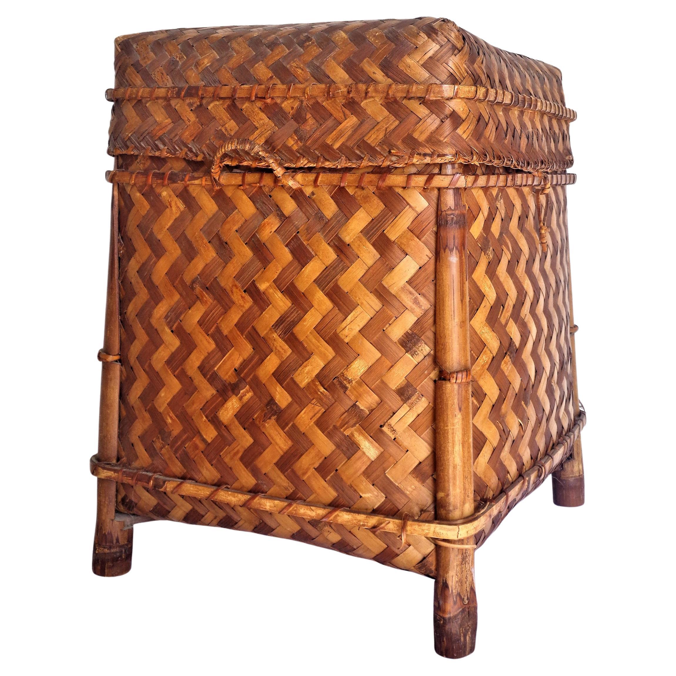 Japanese Bamboo Woven Rattan Lidded Storage Basket 7