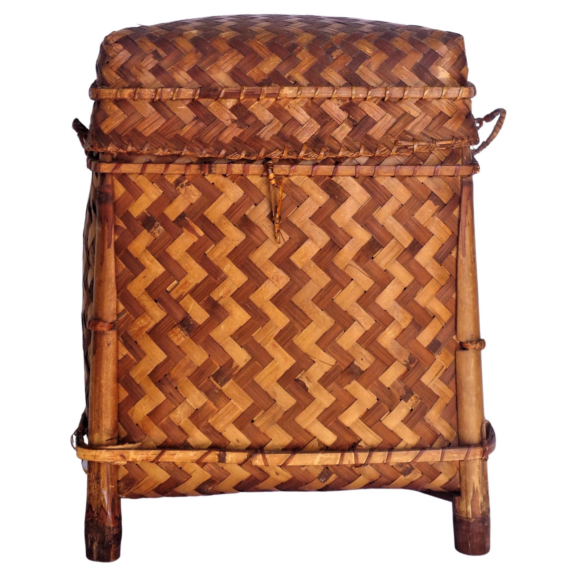 Hand-Woven Japanese Bamboo Woven Rattan Lidded Storage Basket