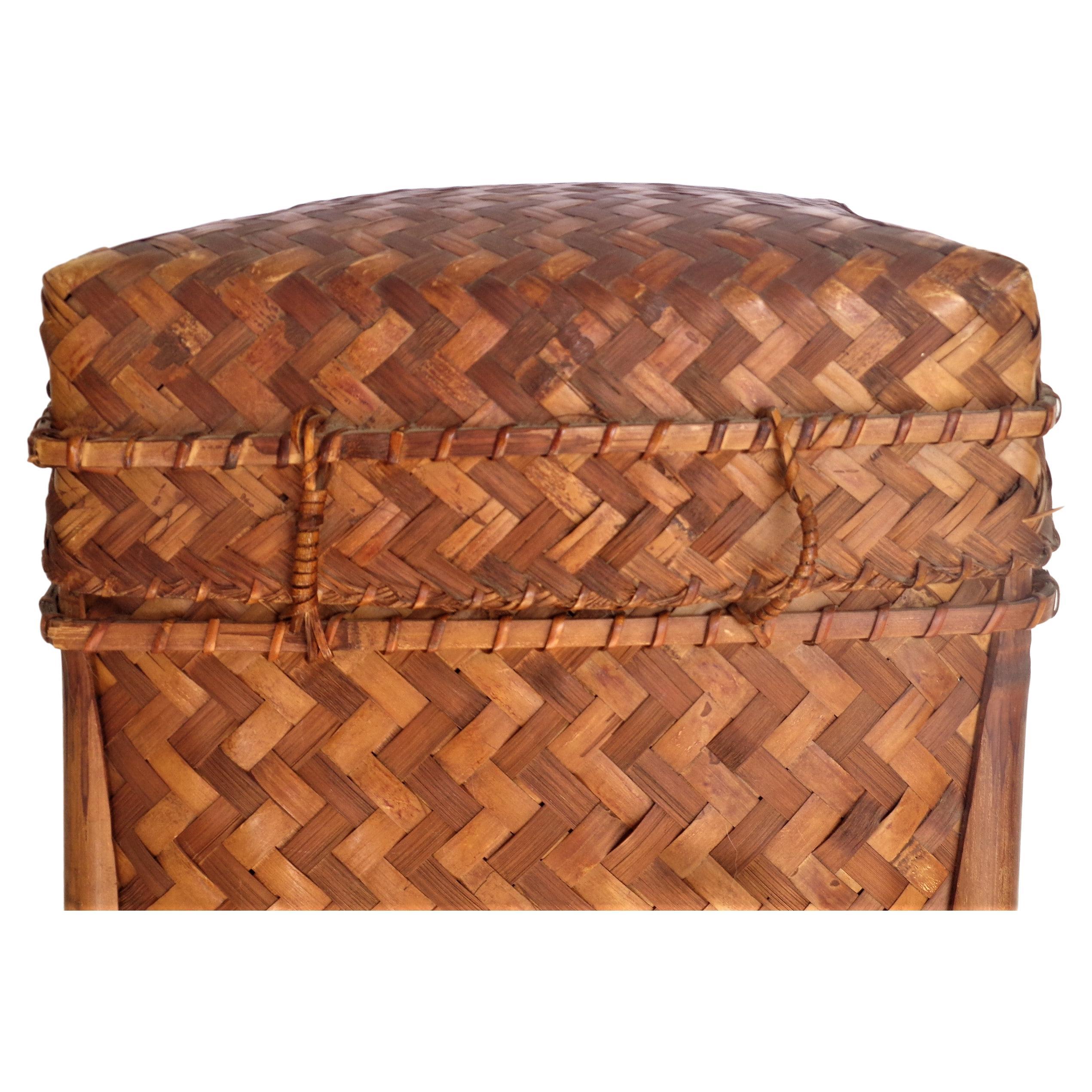20th Century Japanese Bamboo Woven Rattan Lidded Storage Basket