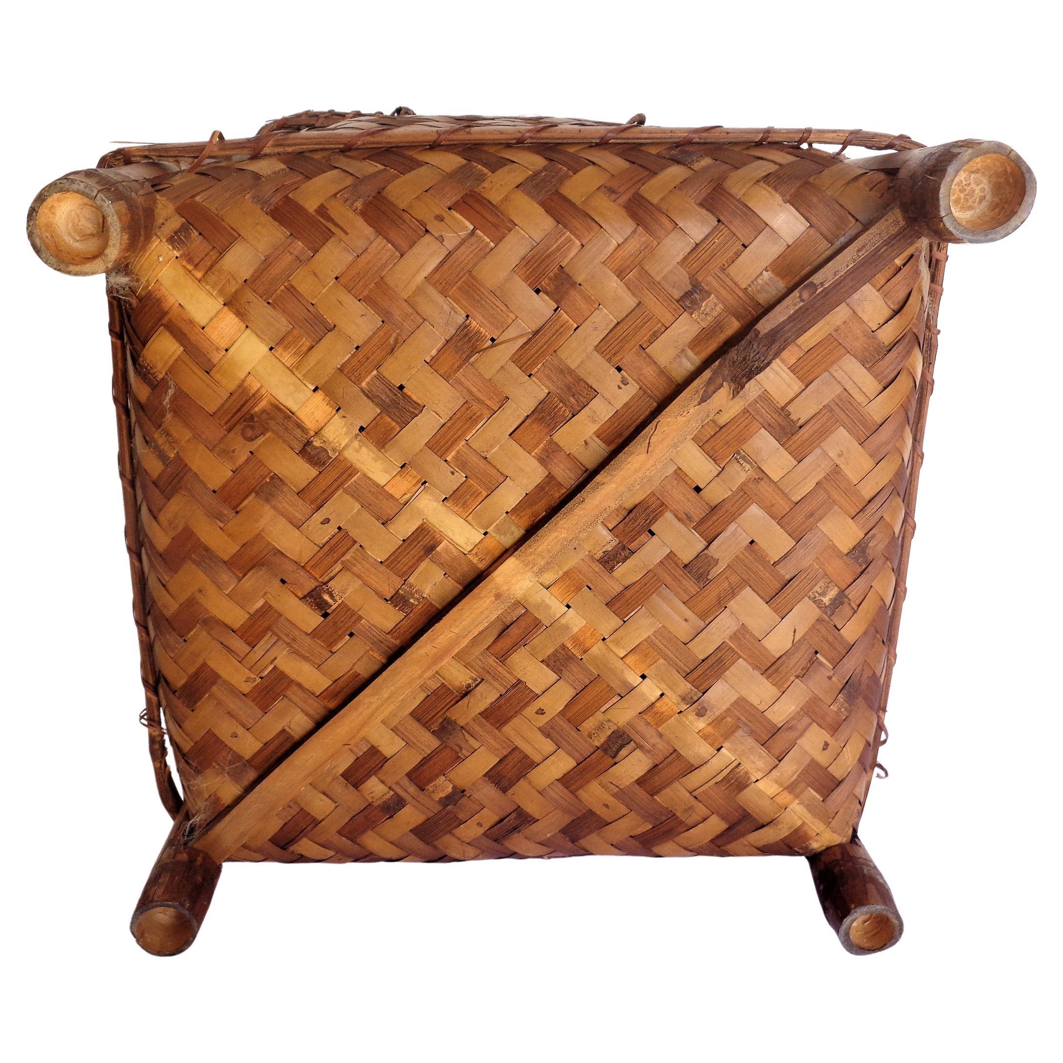 Japanese Bamboo Woven Rattan Lidded Storage Basket 4