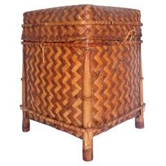 Japanese Bamboo Woven Rattan Lidded Storage Basket