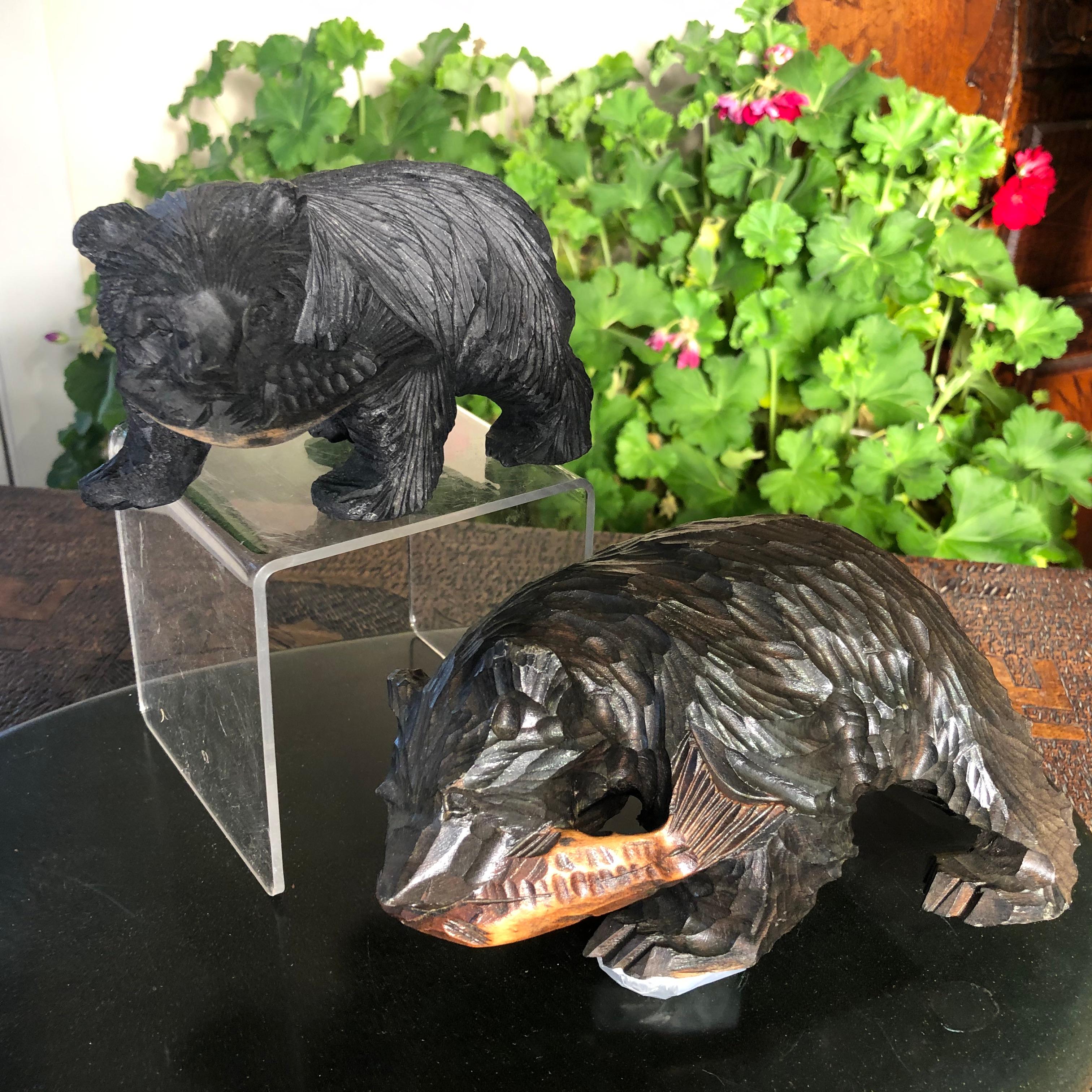 Japanese Pair Carved Bears and Salmon 10
